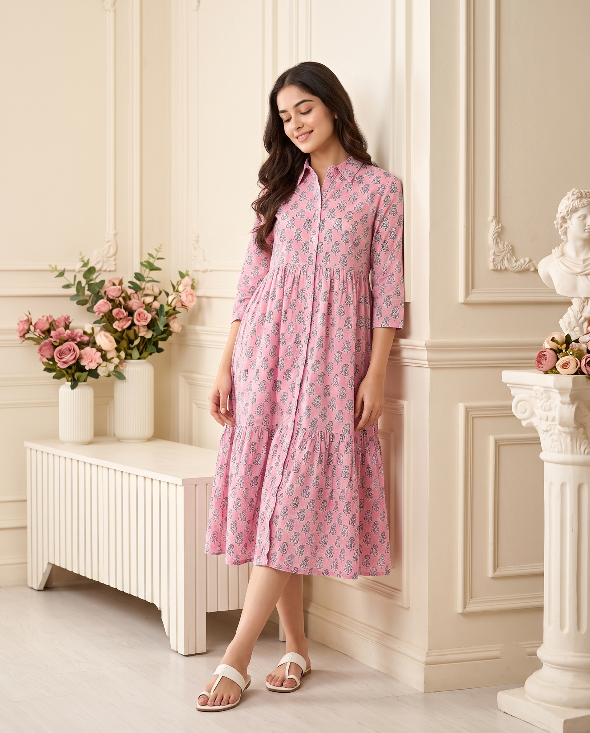 Flora Mul Tiered Dress (Handblock)