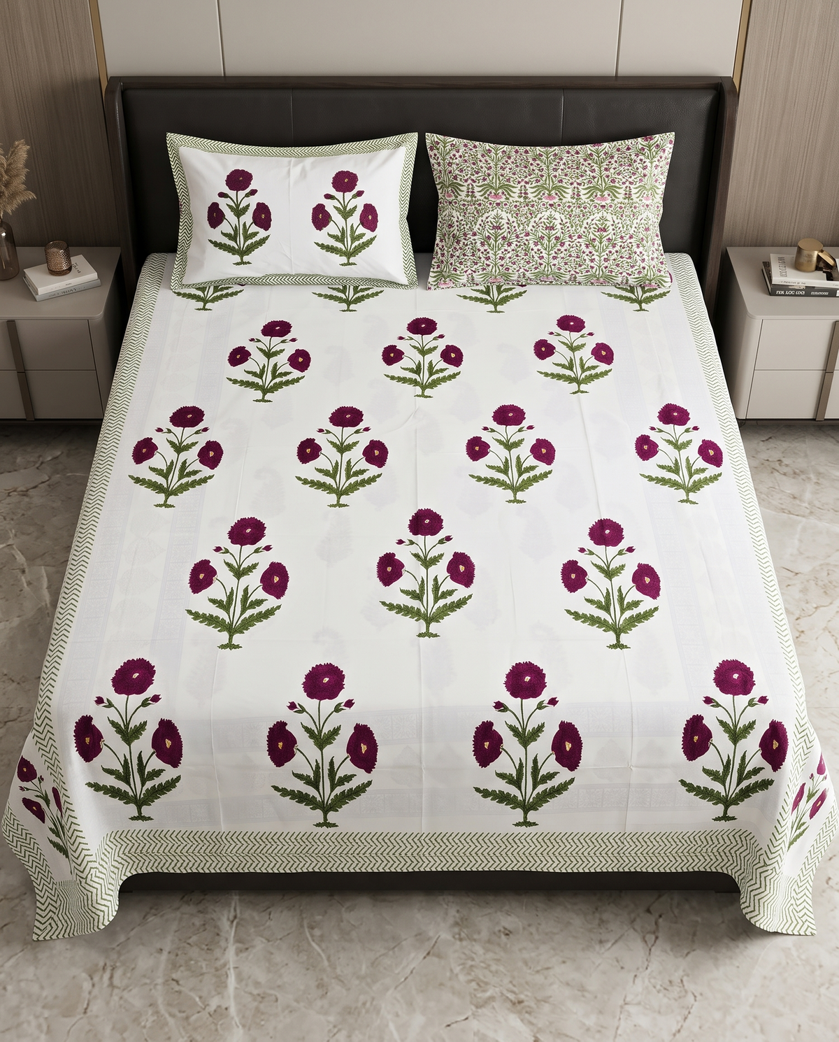The Plum Blossom Garden Premium Cotton Bedsheet
