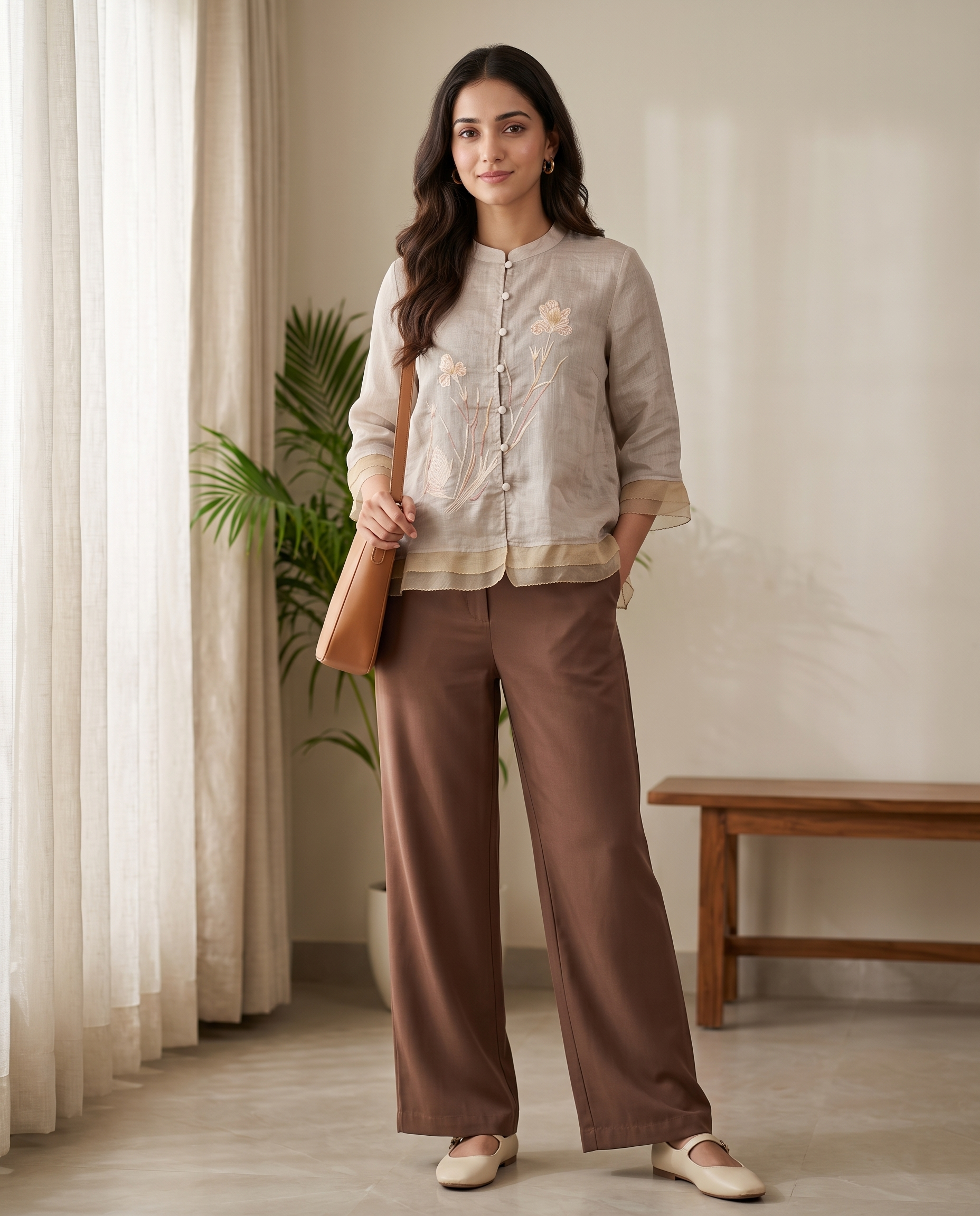 Willow European Linen Top - Mocha Taupe