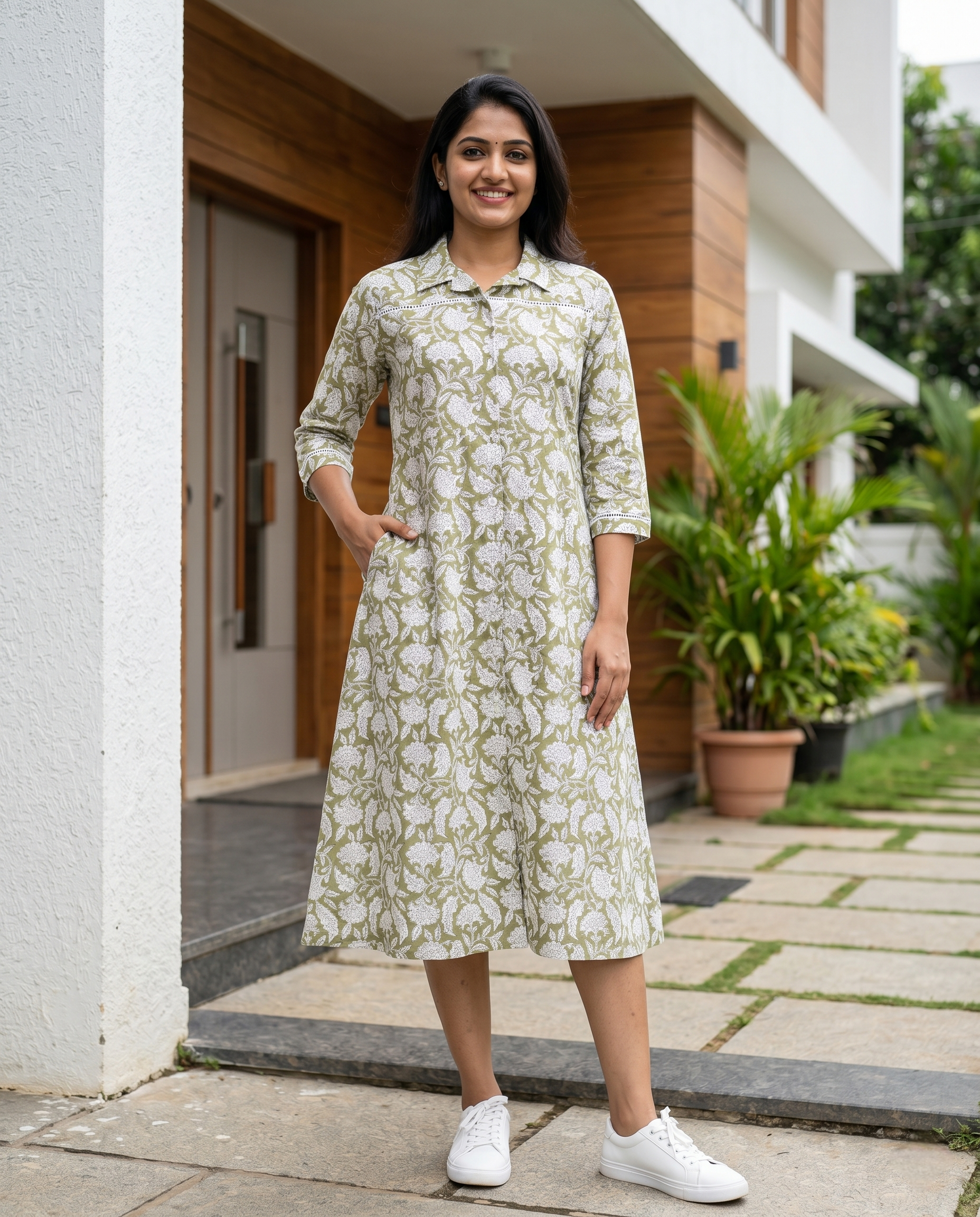 THE AURA FLORAL DRESS (HANDBLOCK)