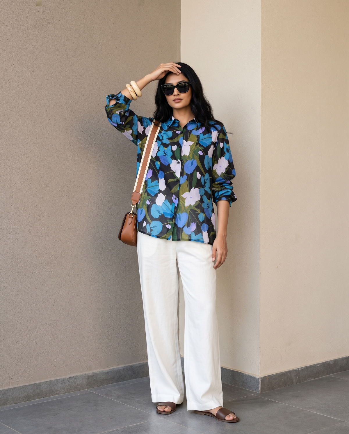 Bamboo Silk 150 GM Midnight Blue Blossom Shirt