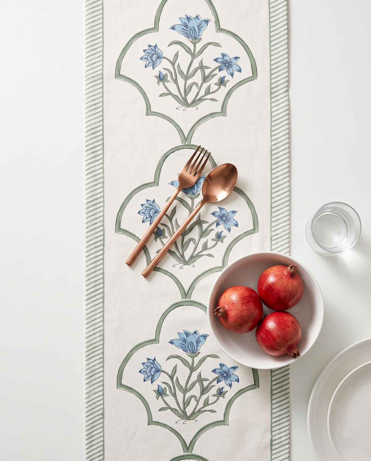 SAGE BLUE FLORAL TABLE RUNNER