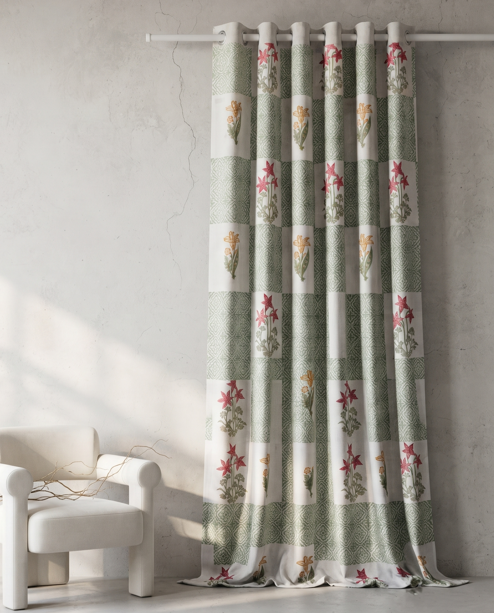 Bagh-e-Gul Green Block Print Hand Block Printed Curtain