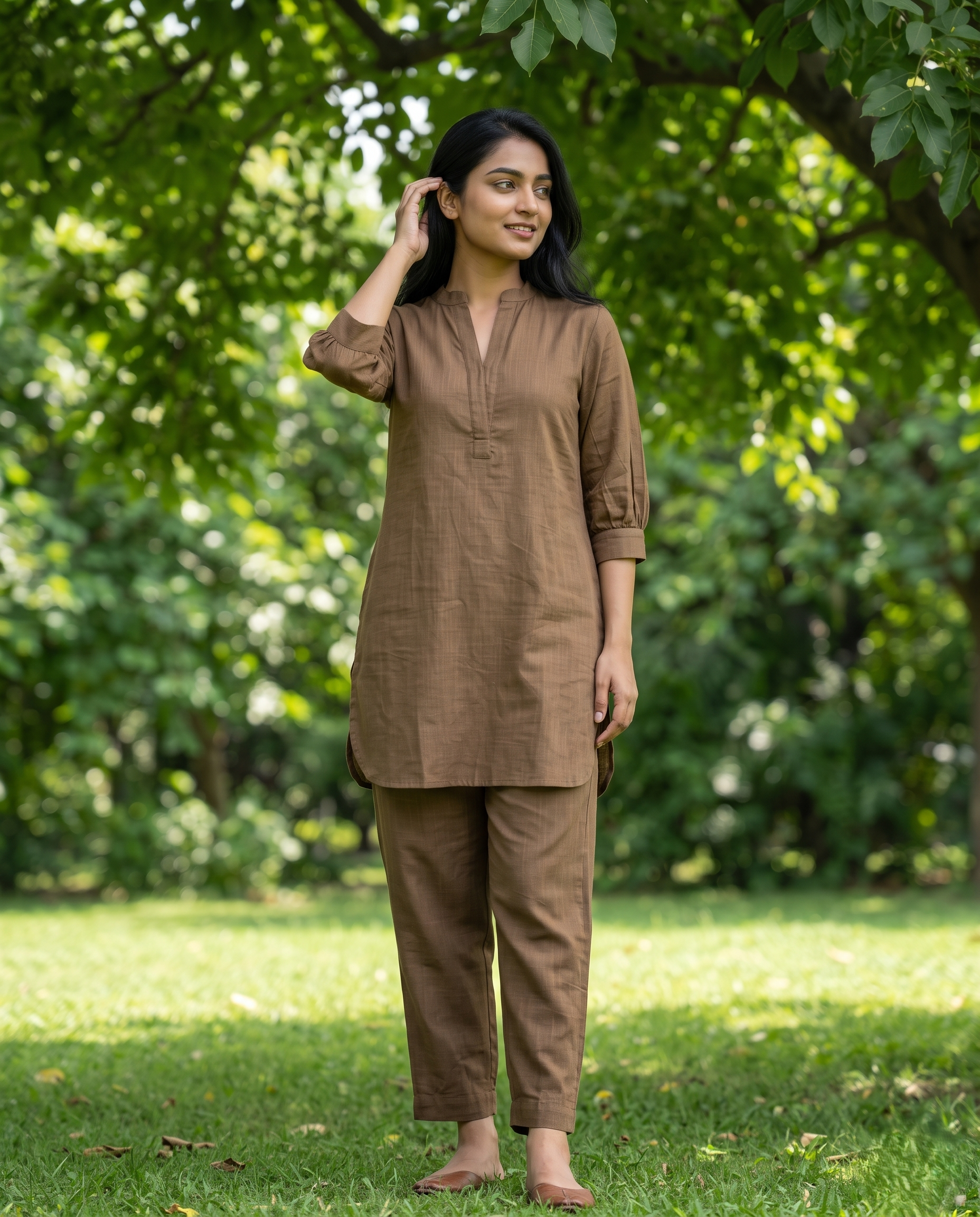 LINEN LUXE BROWN KURTA PANT SET