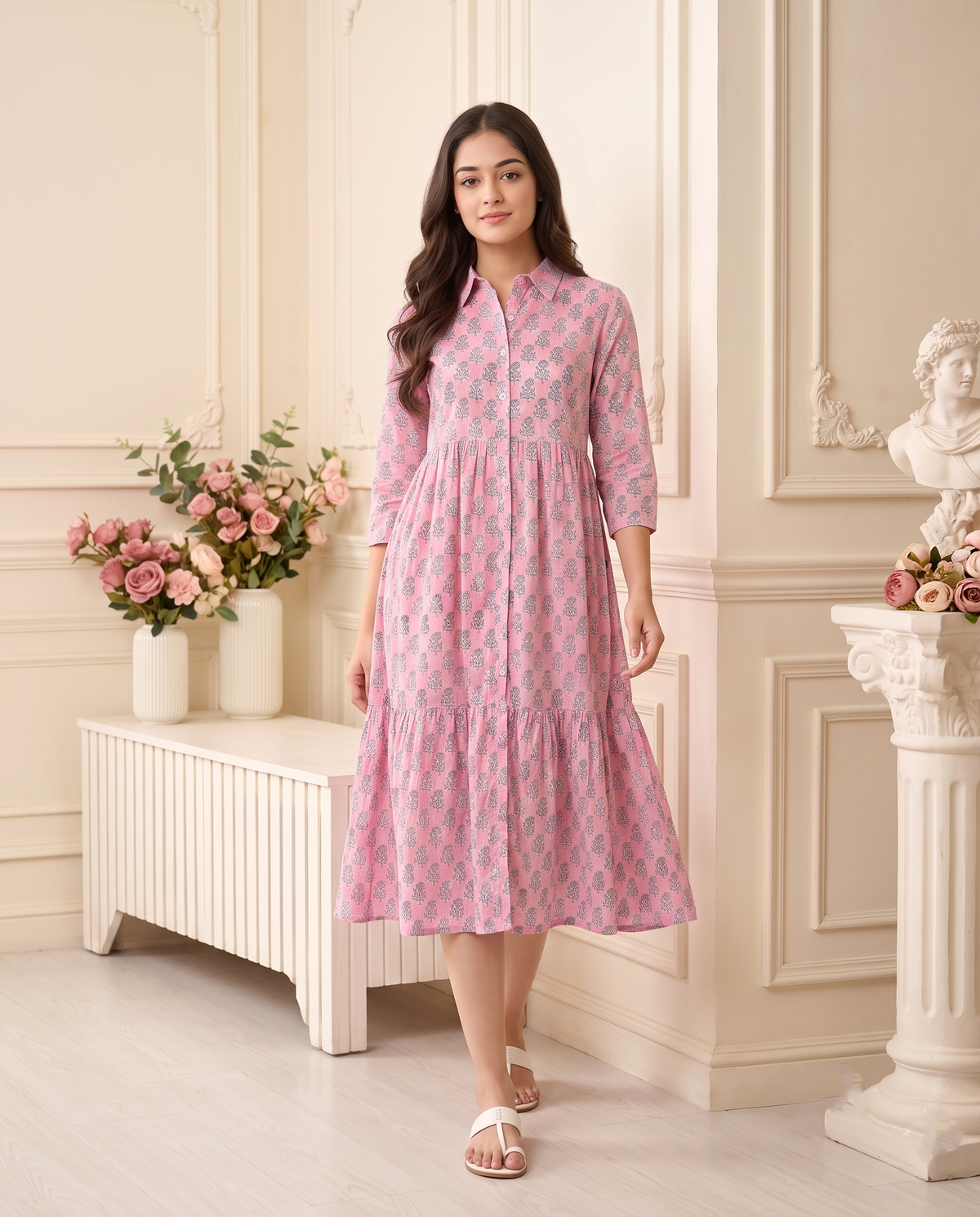 Flora Mul Tiered Dress (Handblock)