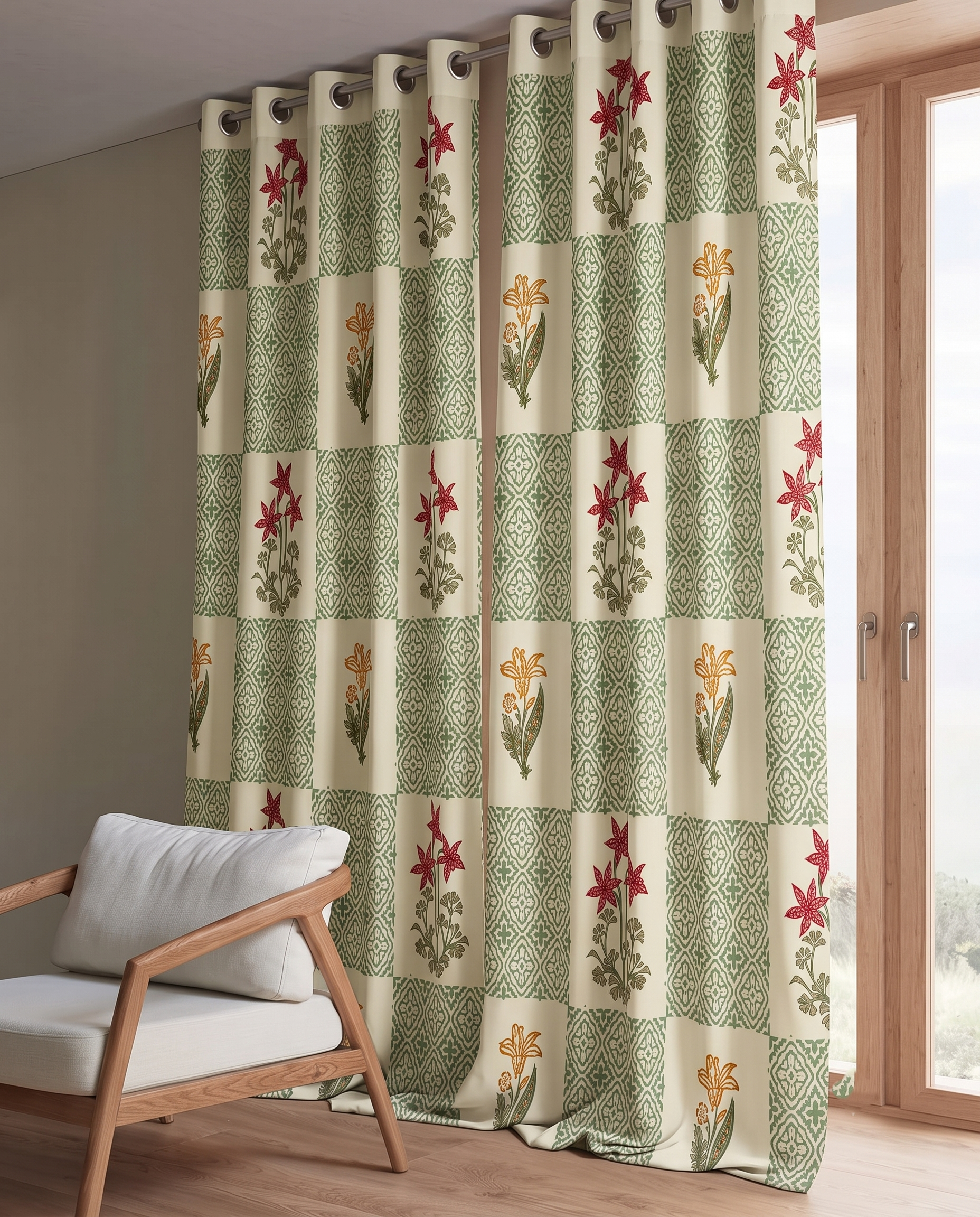 Bagh-e-Gul Green Block Print Hand Block Printed Curtain