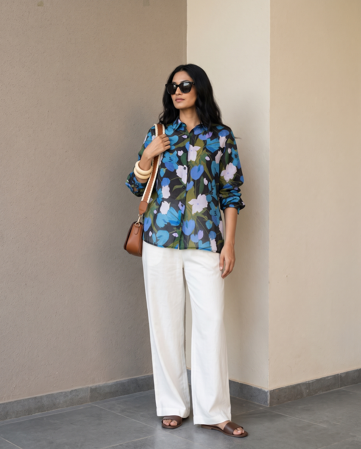 Bamboo Silk 150 GM Midnight Blue Blossom Shirt