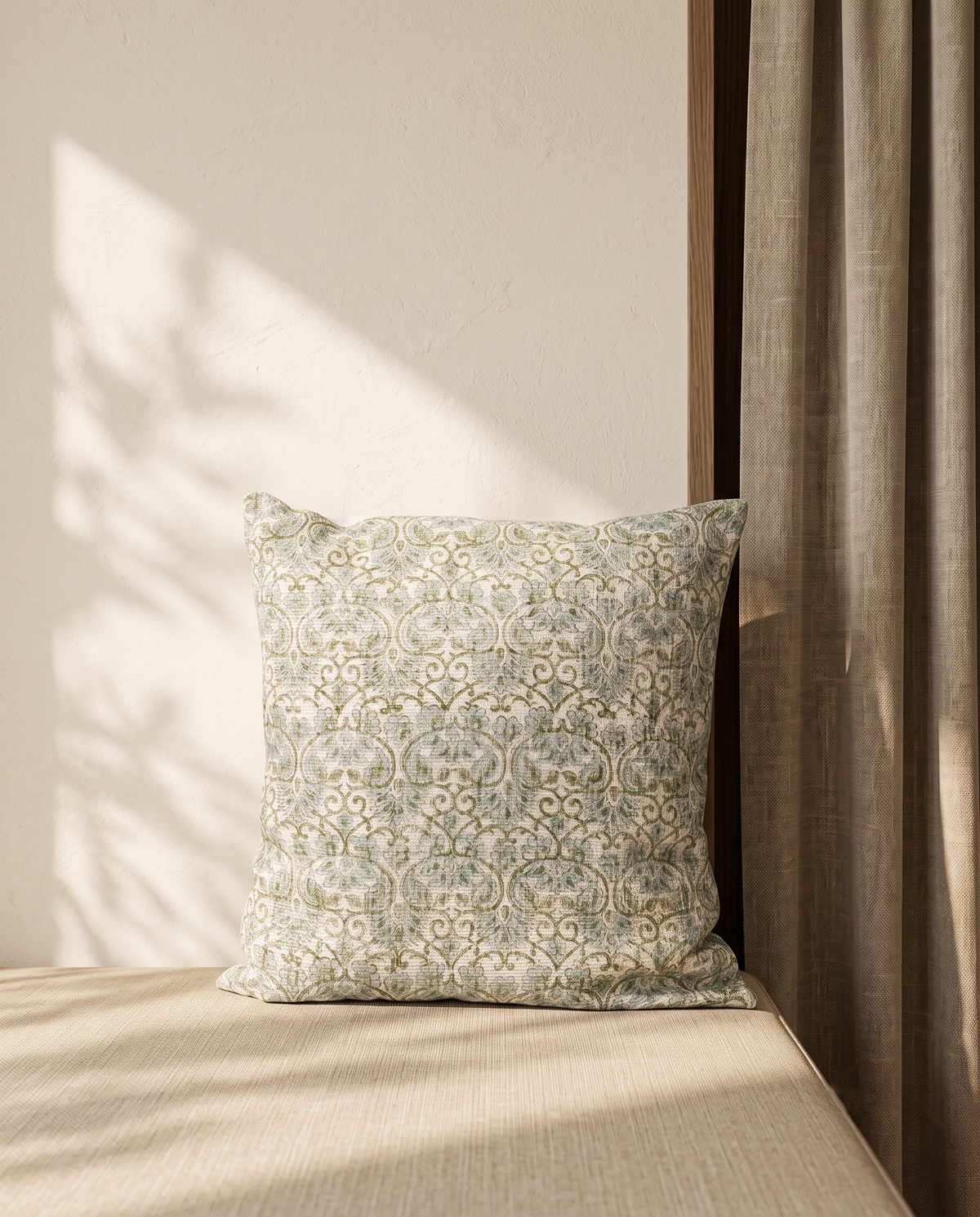 Mughal Vine Handblock Jute Cushion Cover