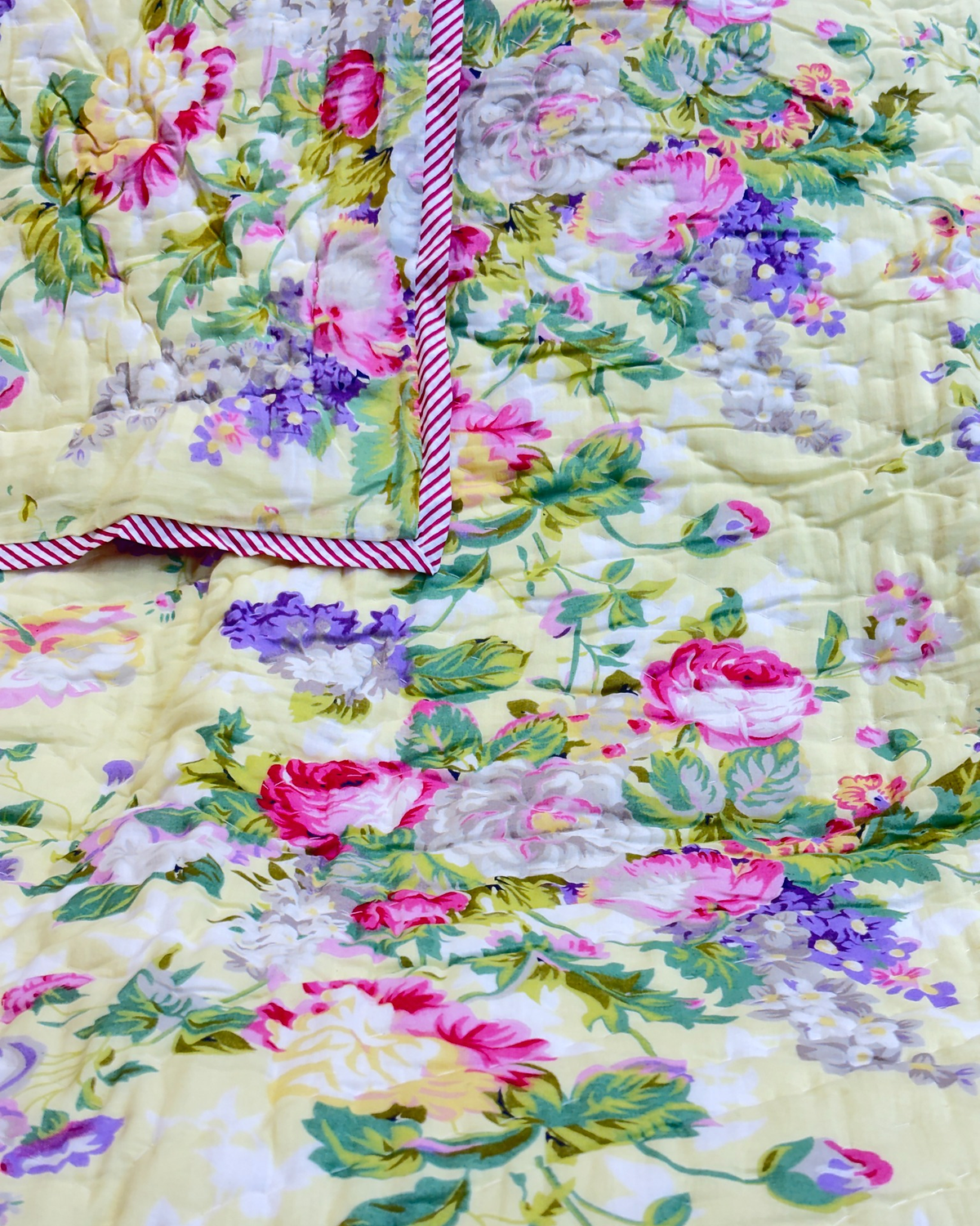 FLORABELLE LEMON YELLOW HAND BLOCK REVERSIBLE QUILT