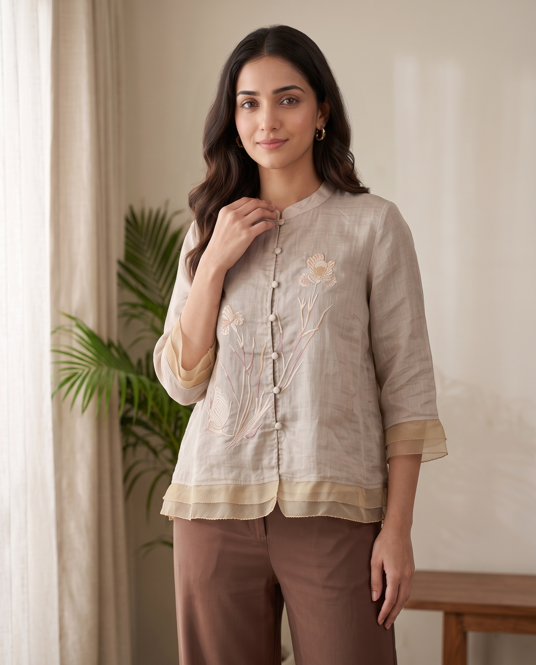 Willow European Linen Top - Mocha Taupe