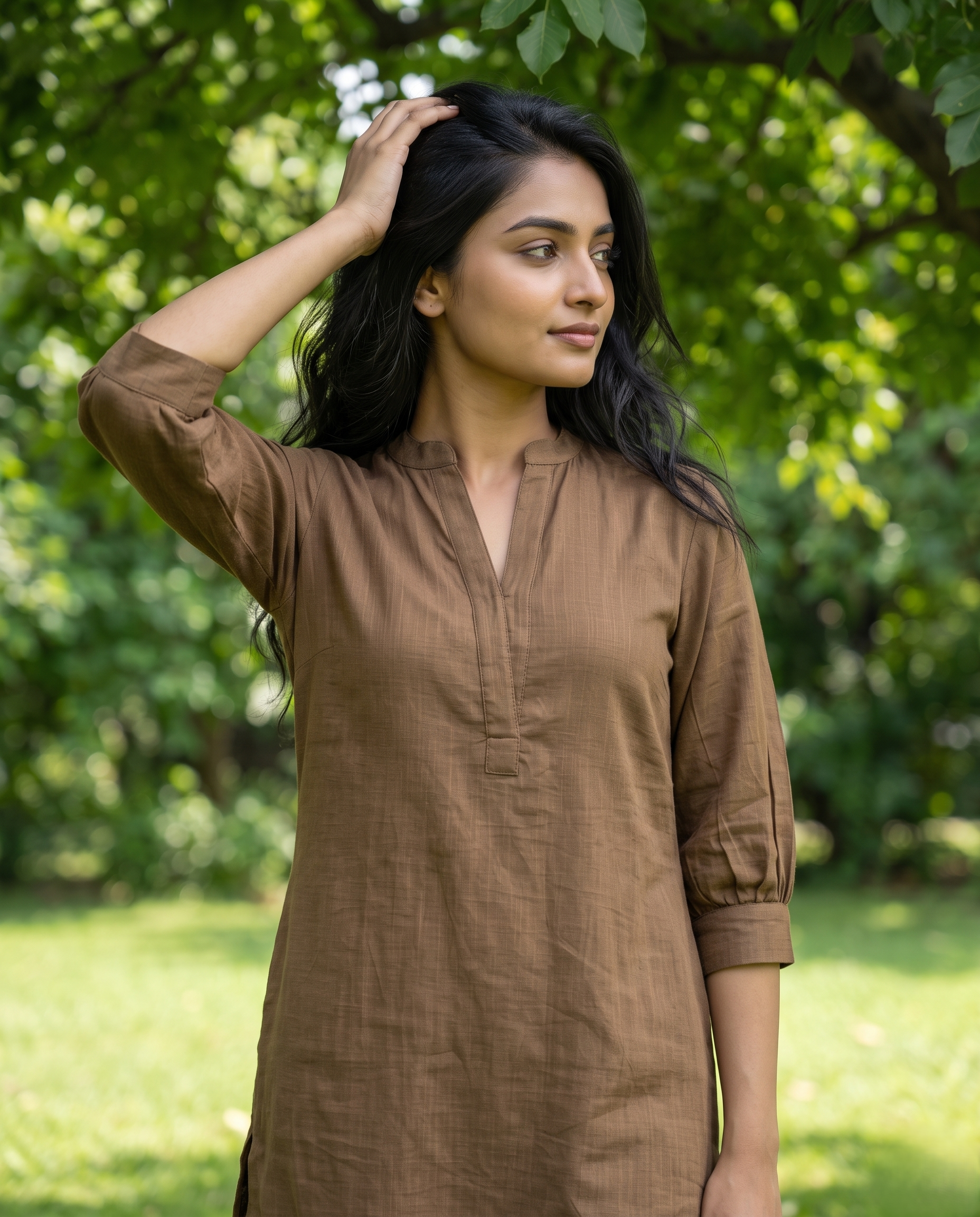 LINEN LUXE BROWN KURTA PANT SET