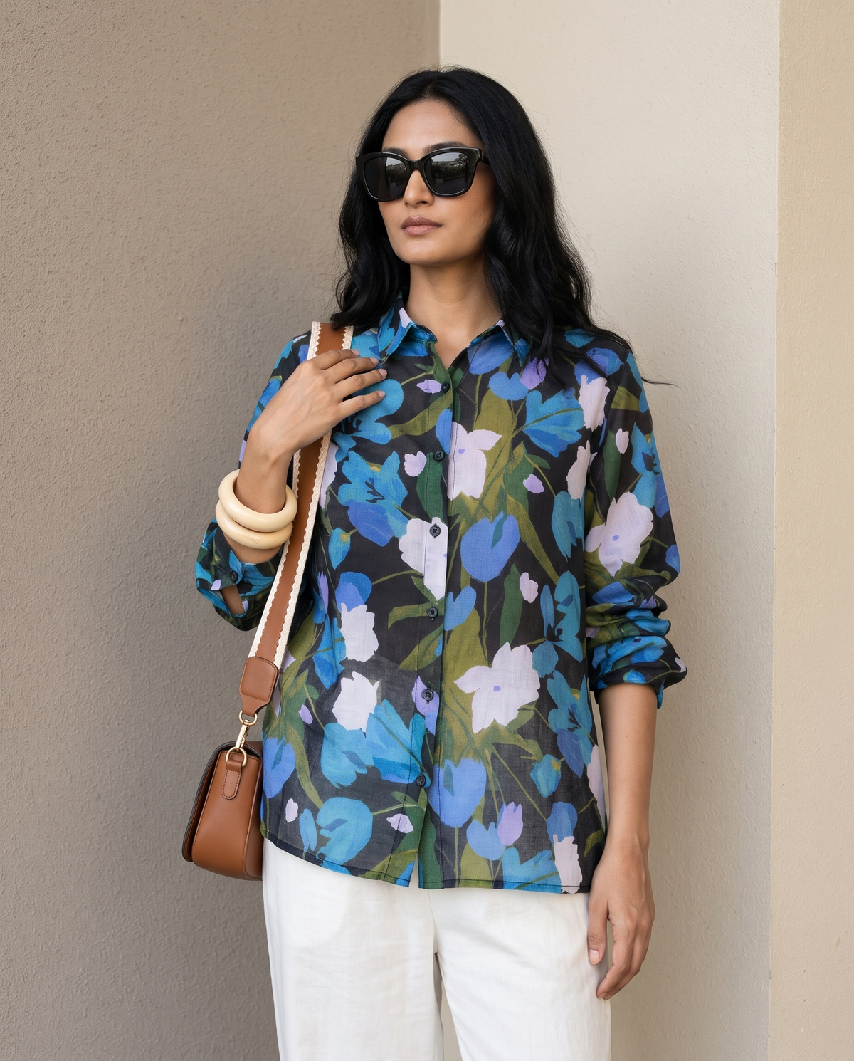 Bamboo Silk 150 GM Midnight Blue Blossom Shirt