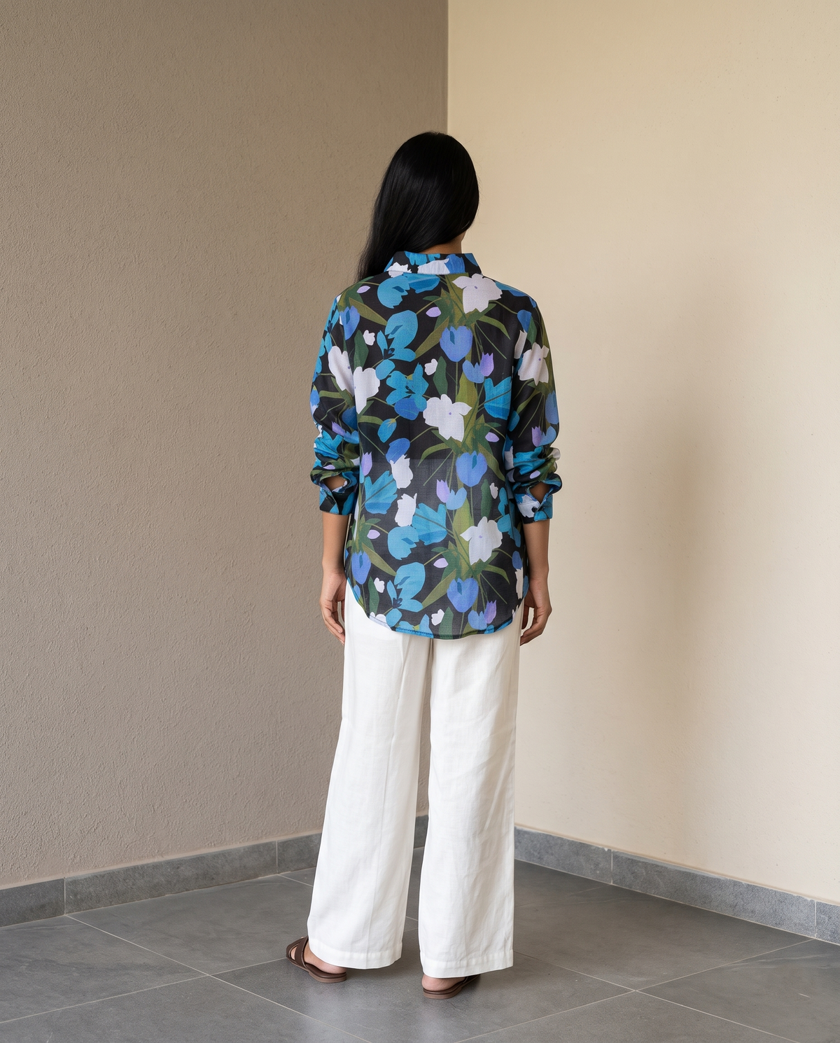 Bamboo Silk 150 GM Midnight Blue Blossom Shirt
