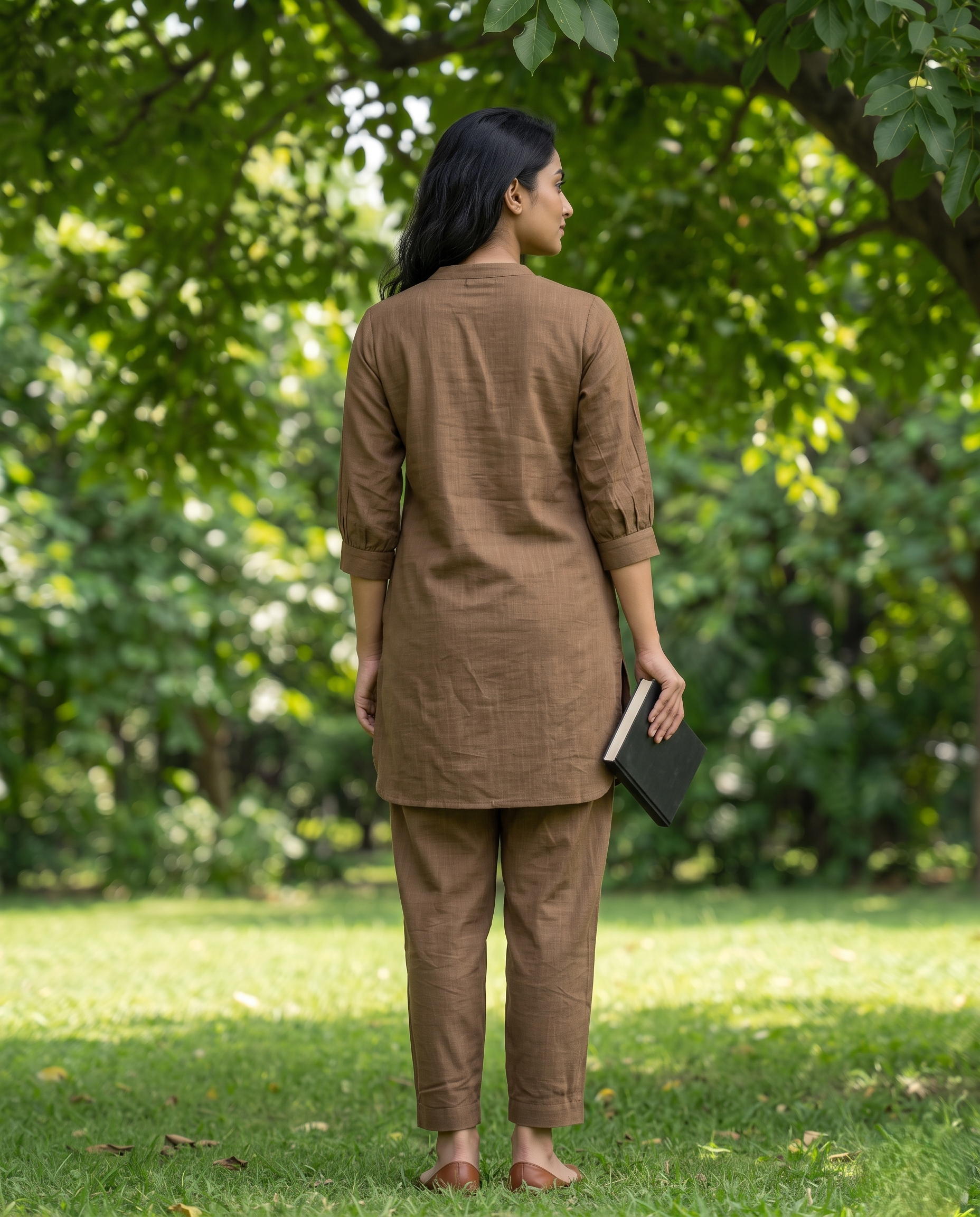 LINEN LUXE BROWN KURTA PANT SET