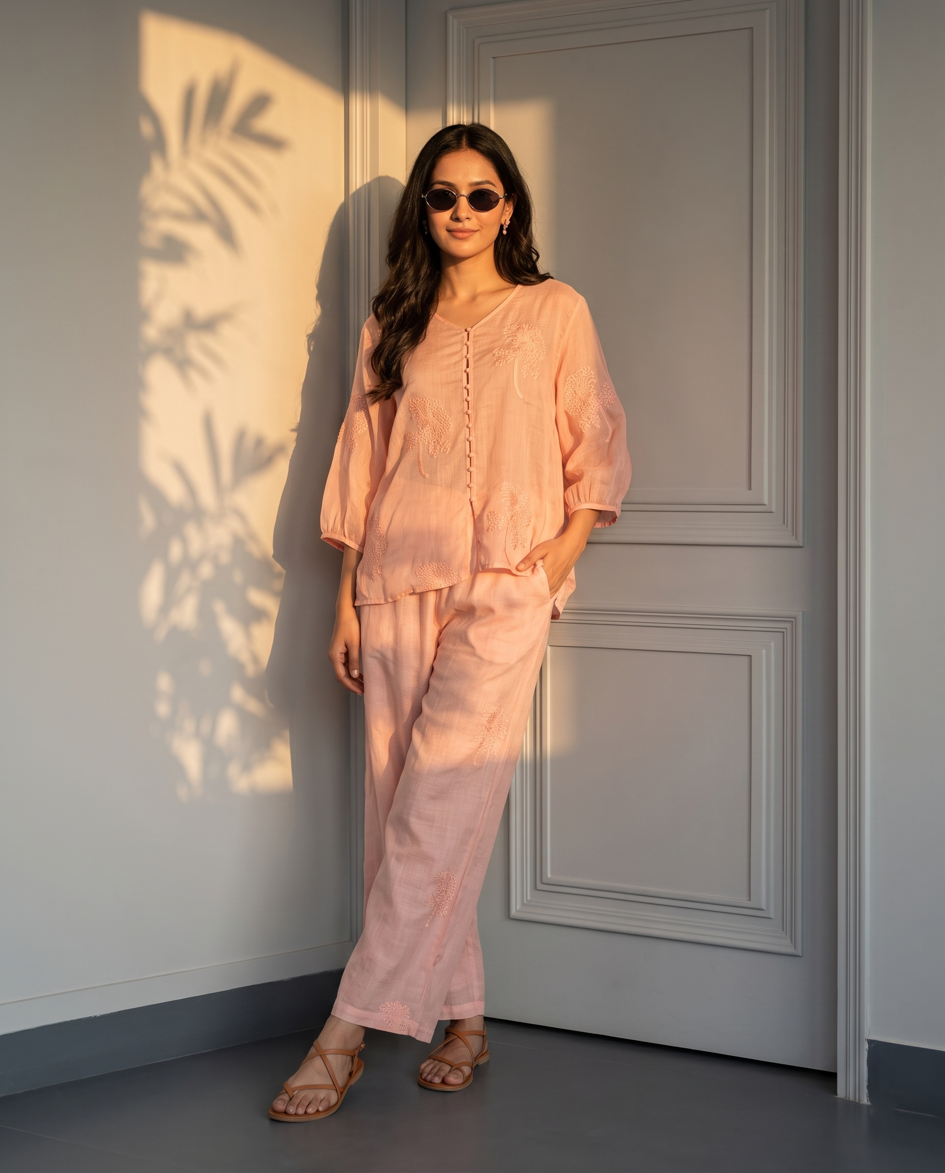 Peach Petal European Linen Top - Blush Peach