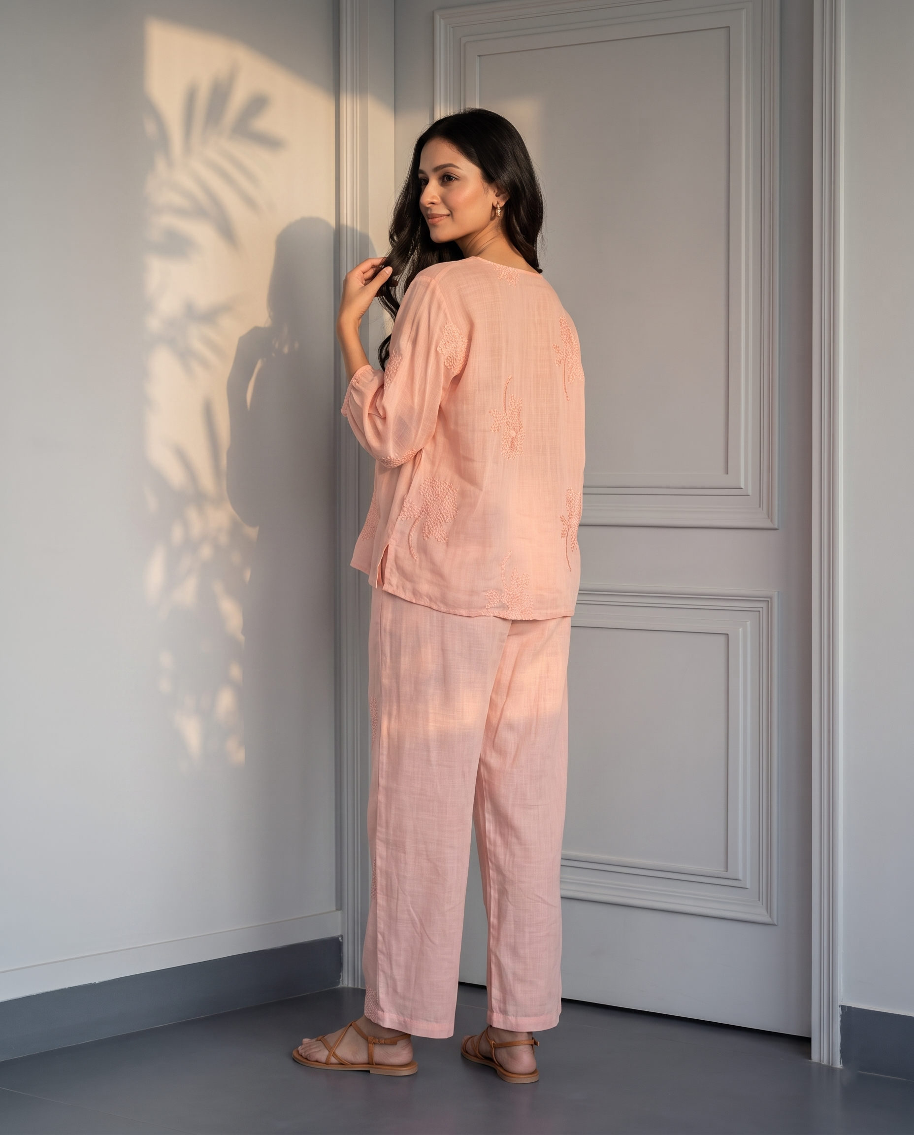 Peach Petal European Linen Top - Blush Peach