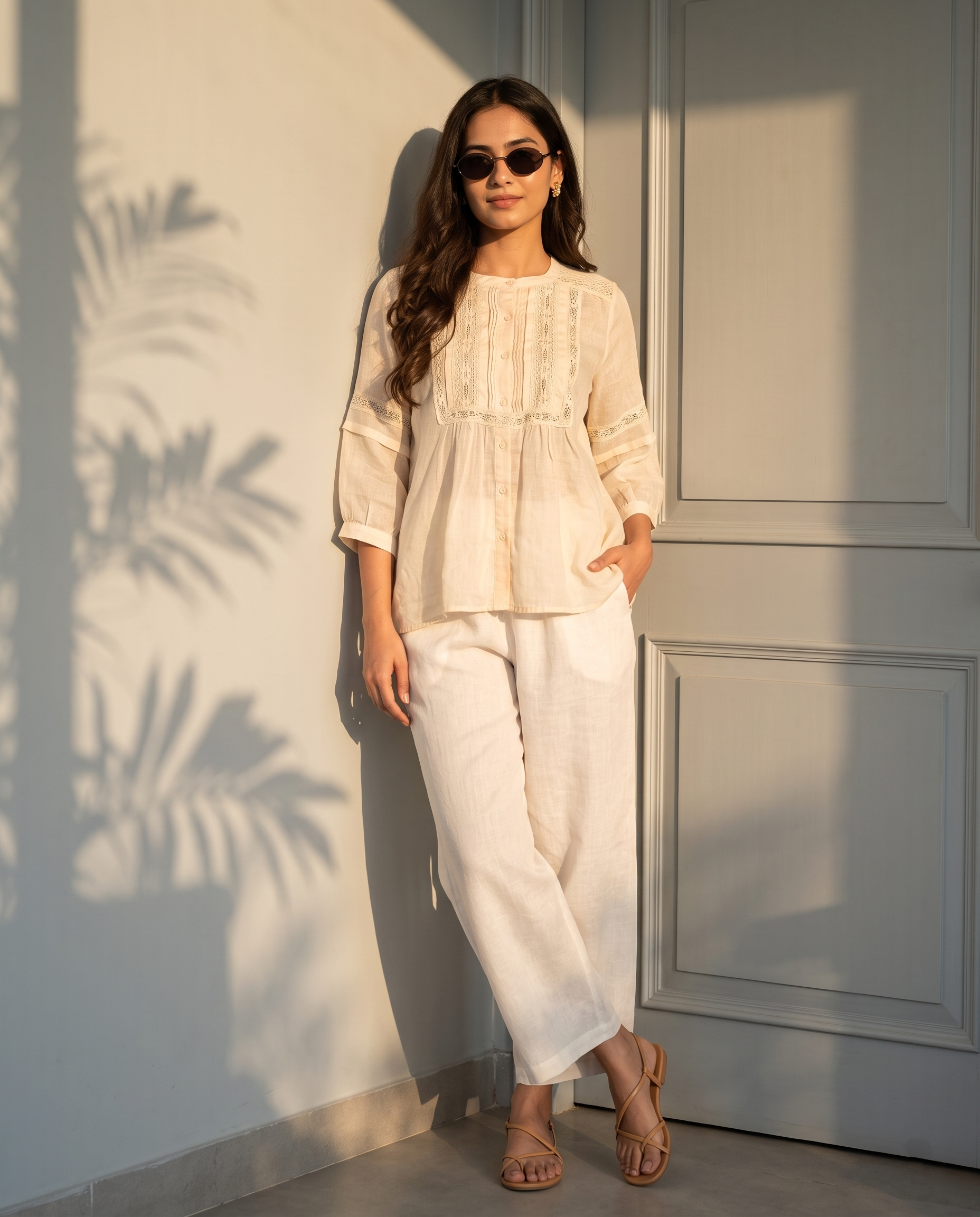 Vanilla Lace European Linen Top - Cream Ivory