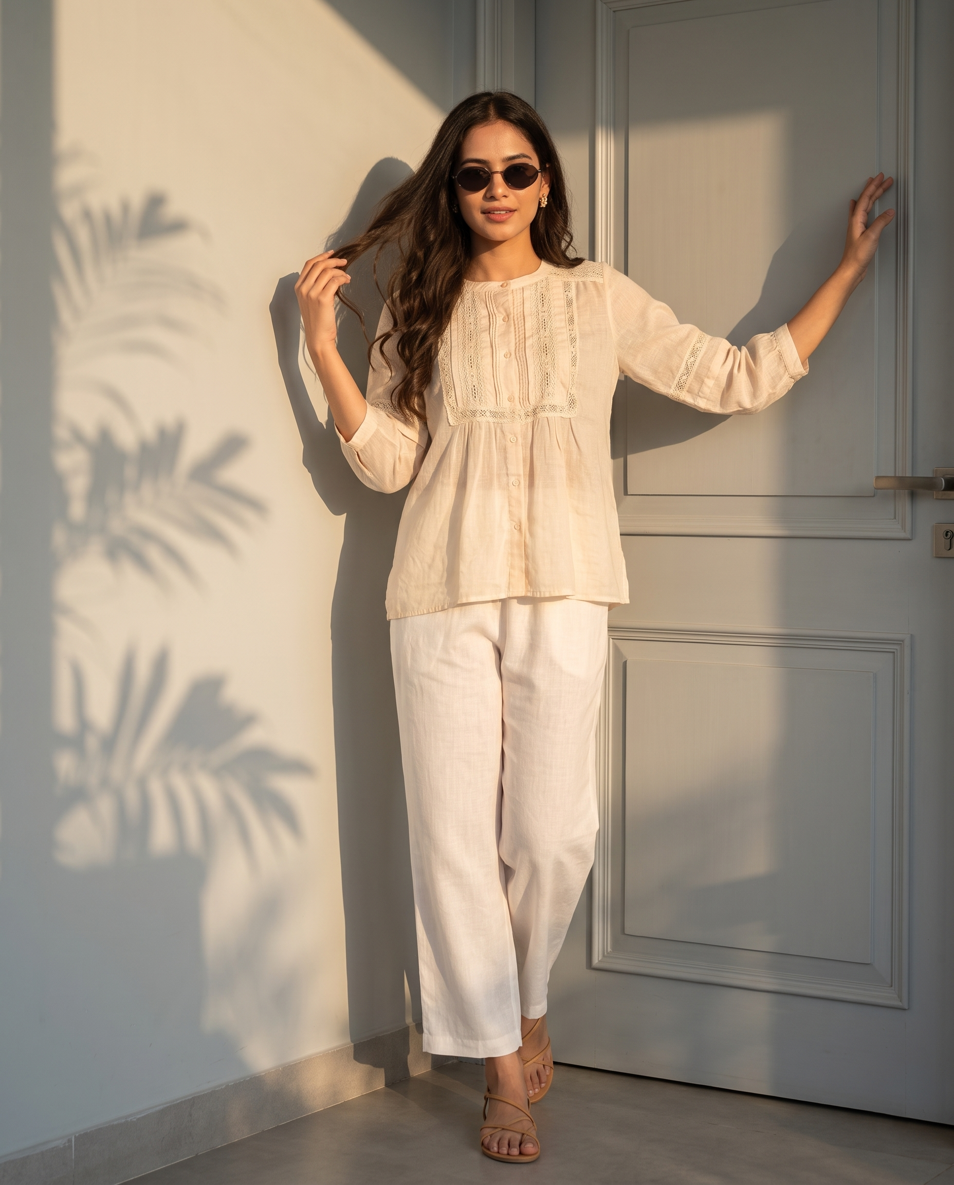 Vanilla Lace European Linen Top - Cream Ivory