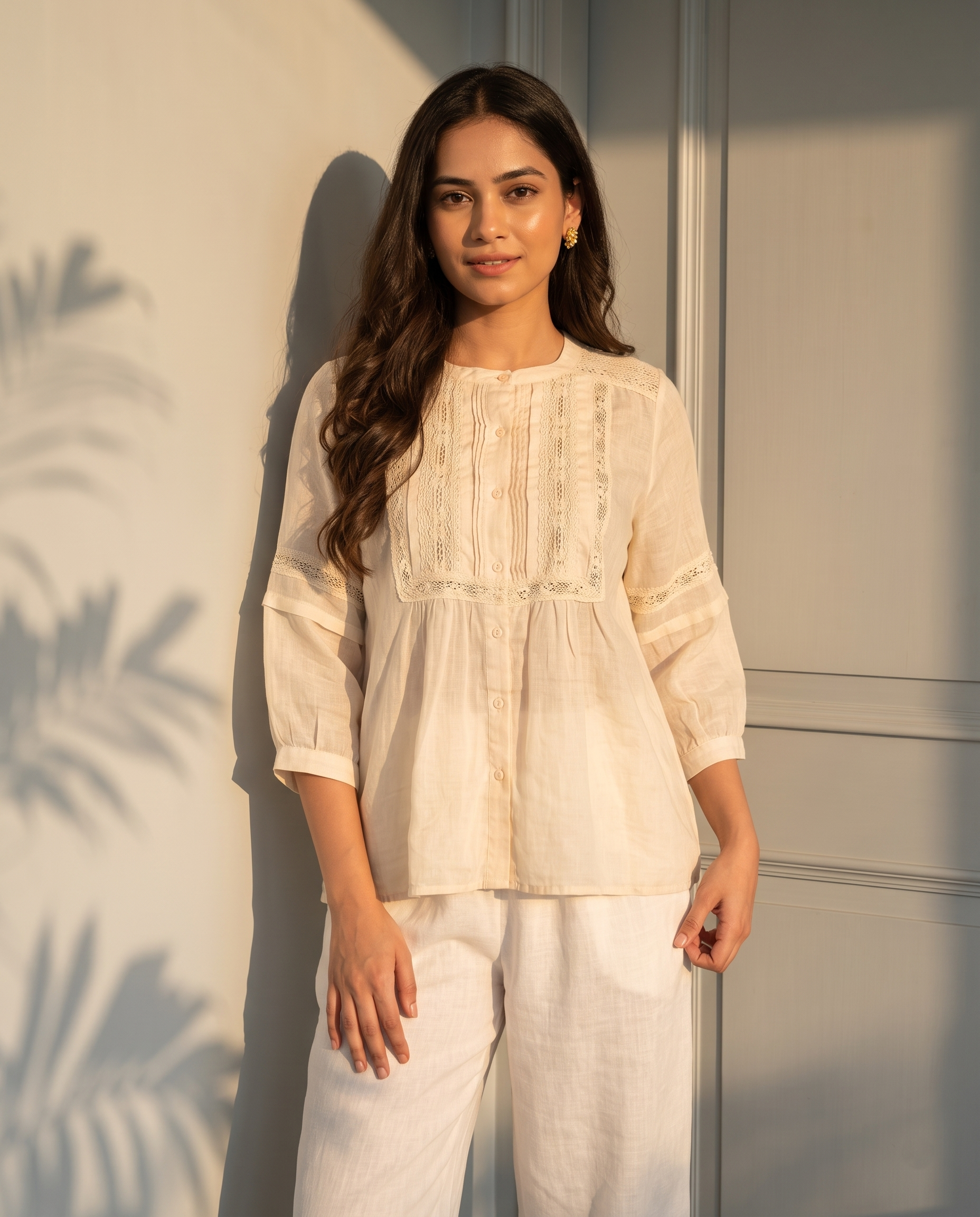 Vanilla Lace European Linen Top - Cream Ivory