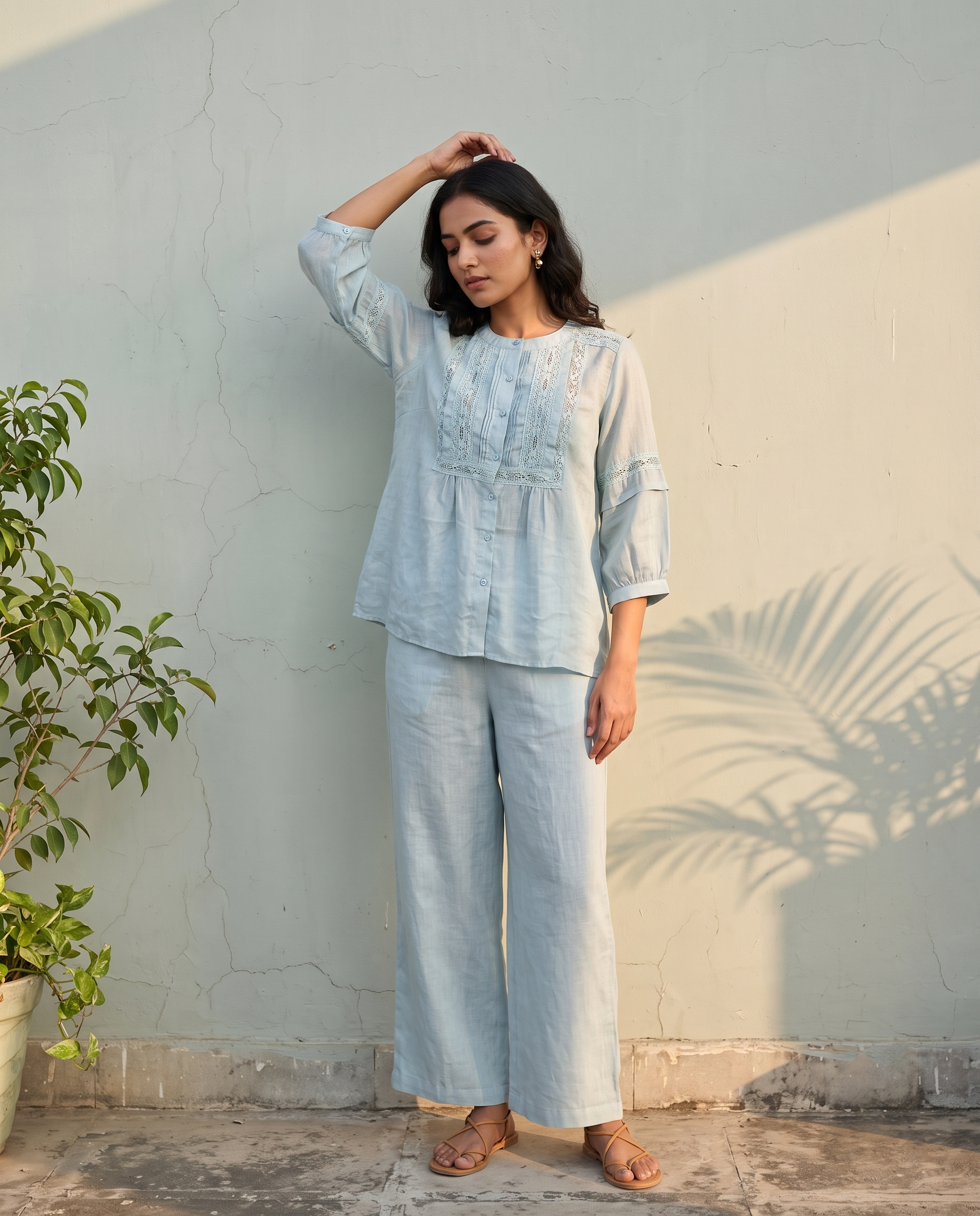 Breeze European Linen Top - Ice Blue