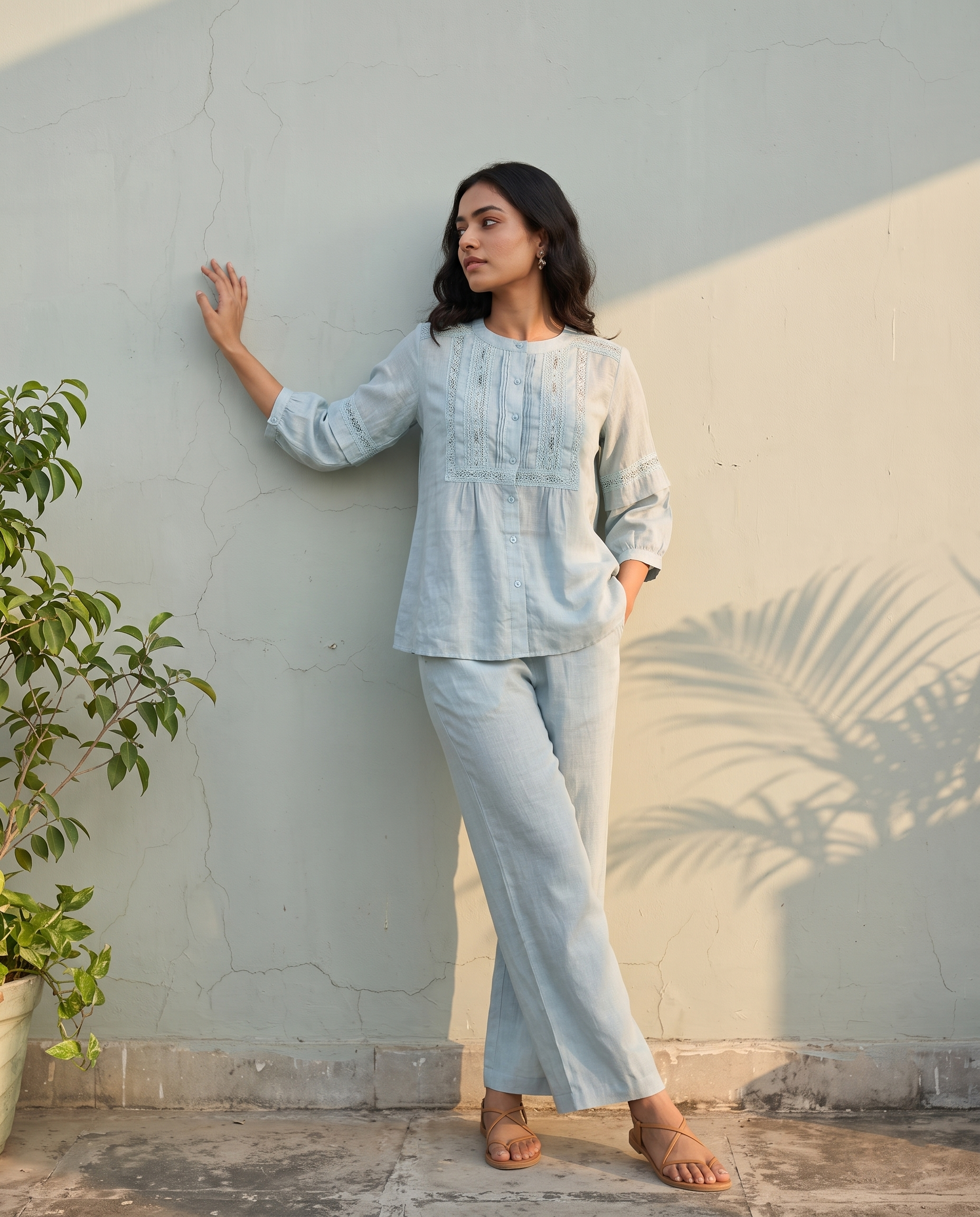 Breeze European Linen Top - Ice Blue