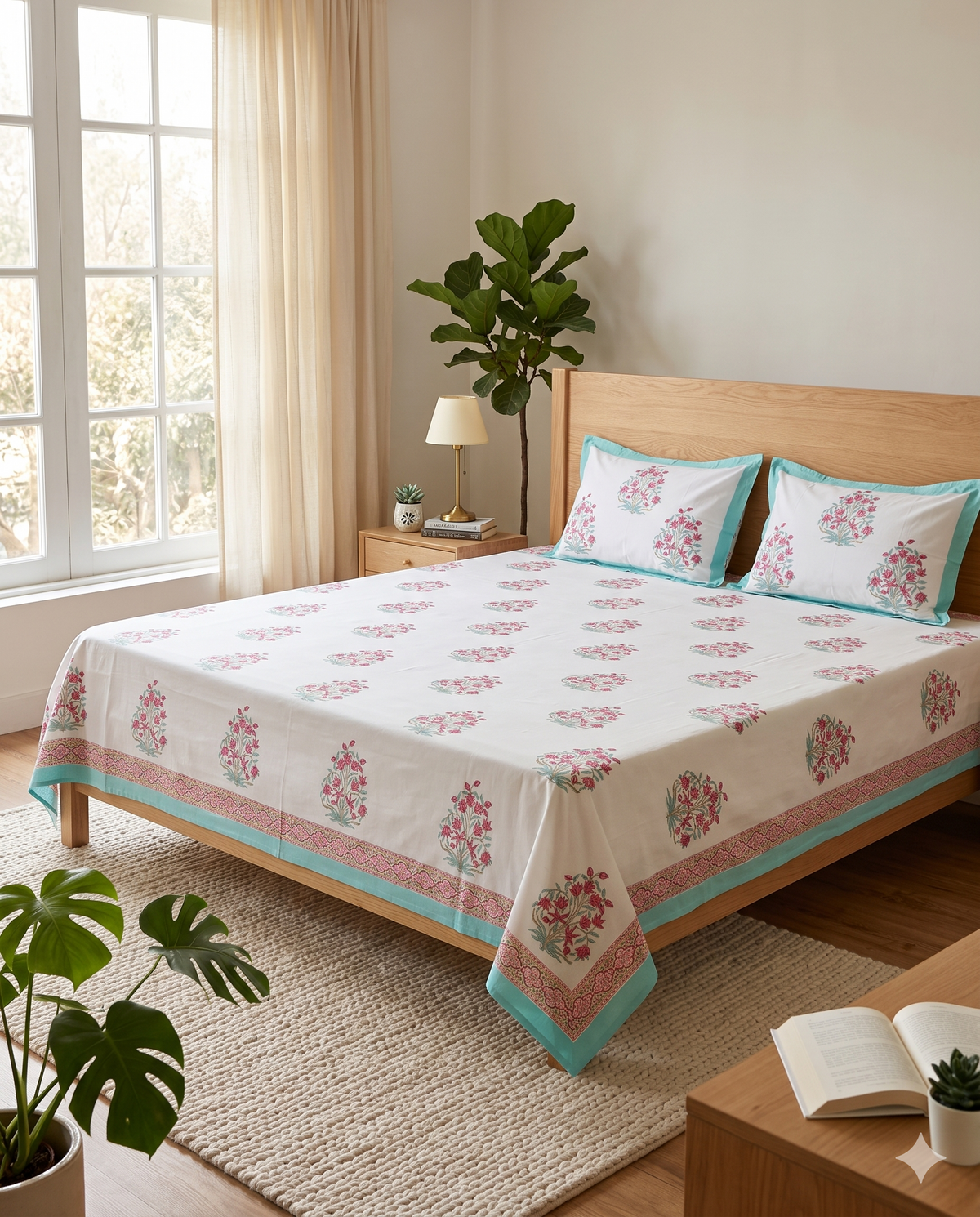 The Royal Maroon Floral Garden Premium Cotton Bedsheet