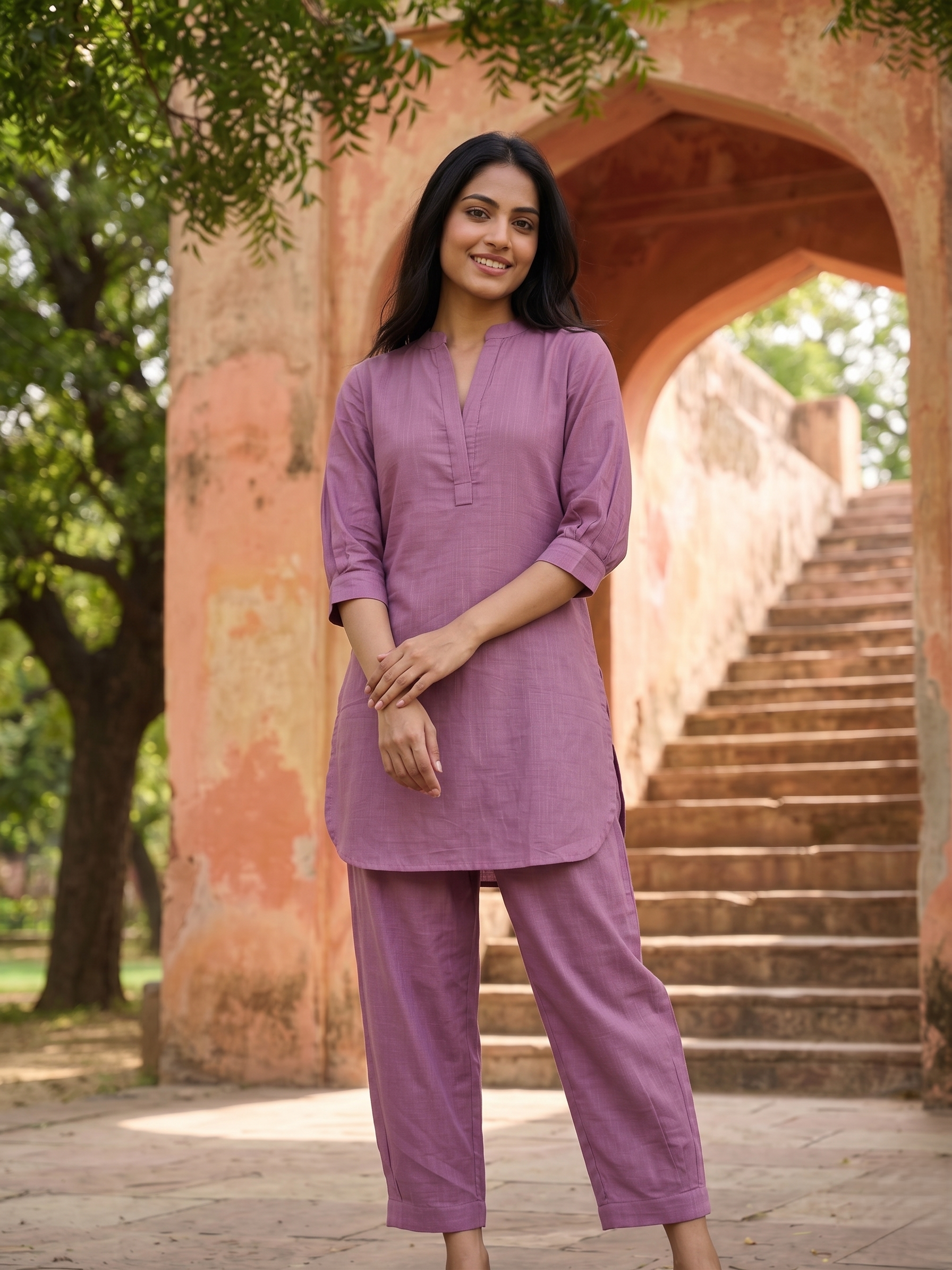 LINEN LUXE PURPLE KURTA PANT SET