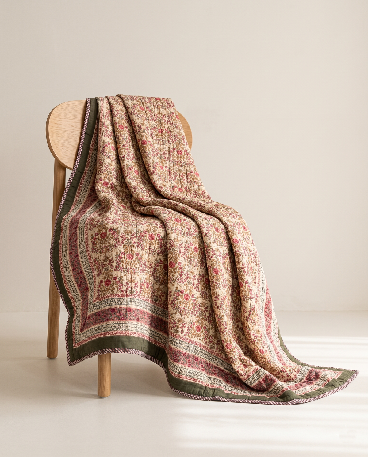 GULISTAAN SAGE GREEN FLORAL HAND BLOCK REVERSIBLE QUILT