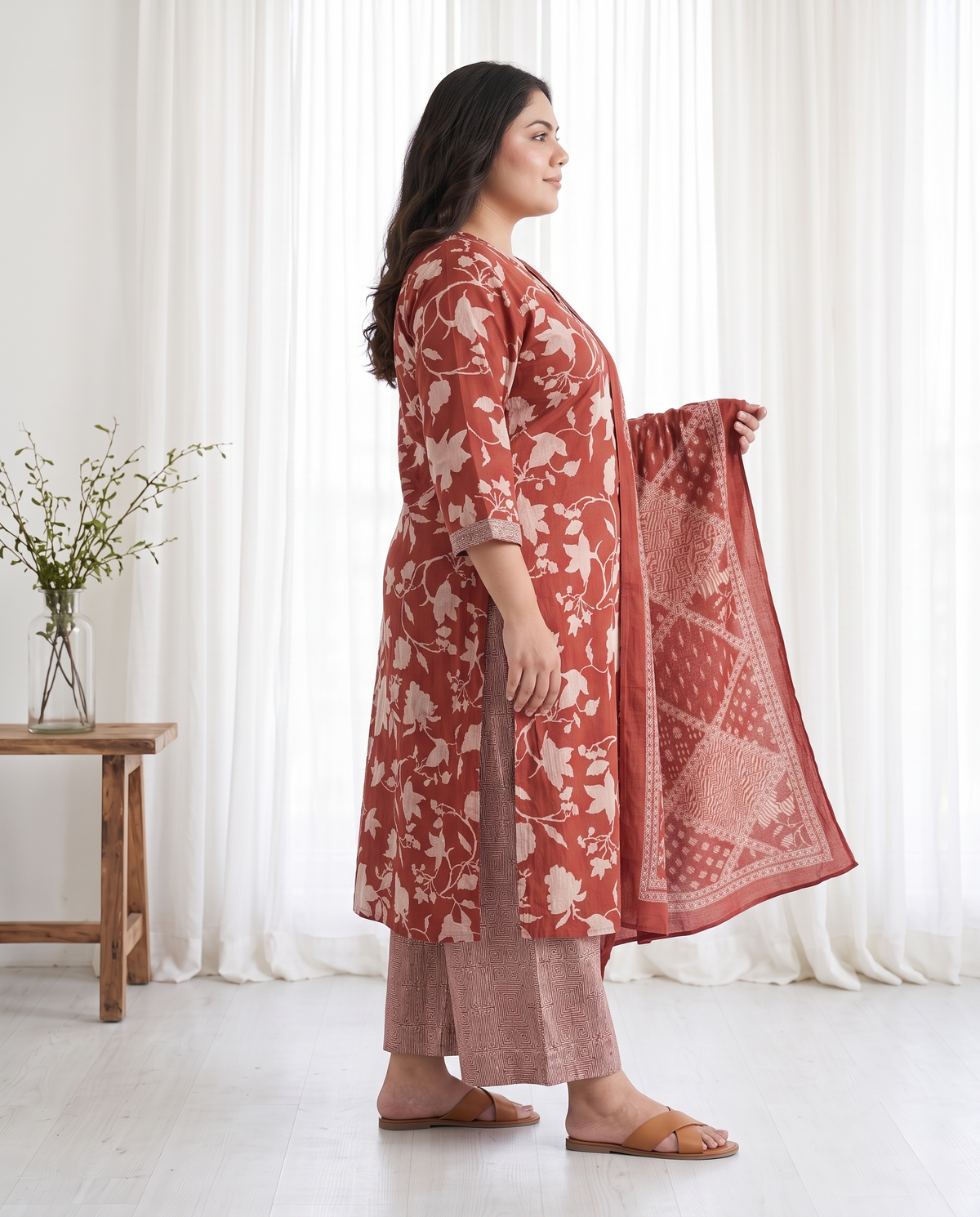 MEHER FLORAL 3 PC SET - BRICK RED