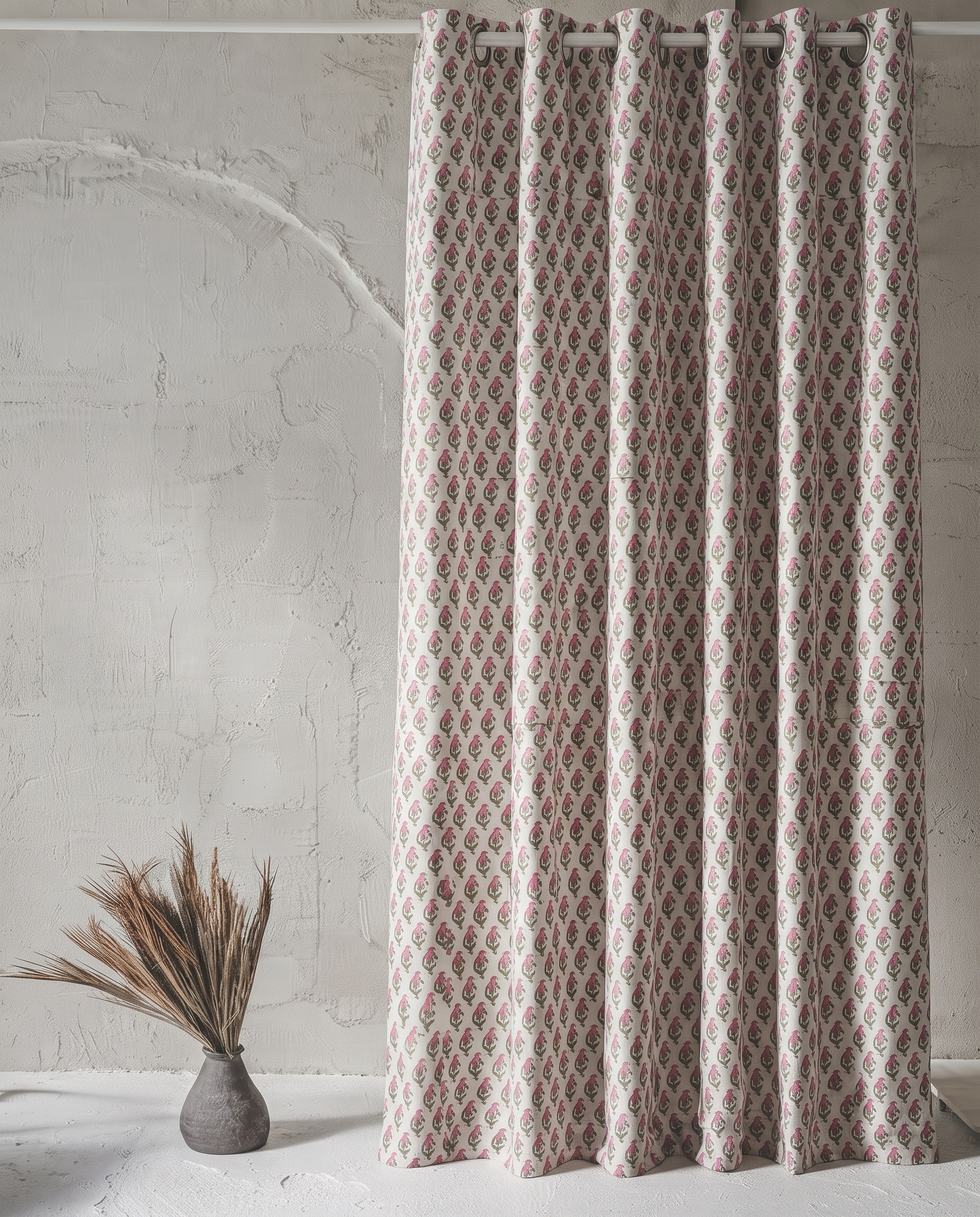 Gulabi Buti Hand Block Printed Curtain