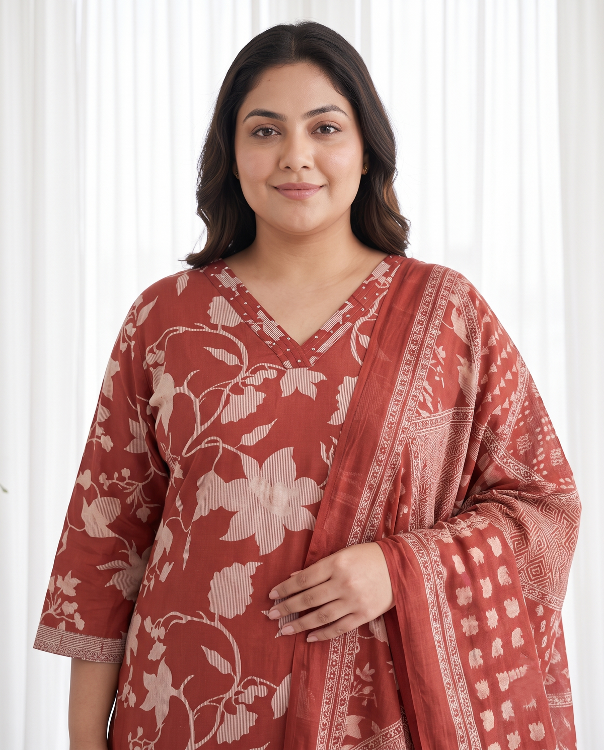 MEHER FLORAL 3 PC SET - BRICK RED