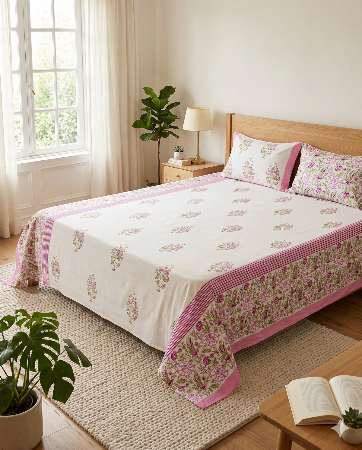 The Pink Rose Garden Premium Cotton Bedsheet