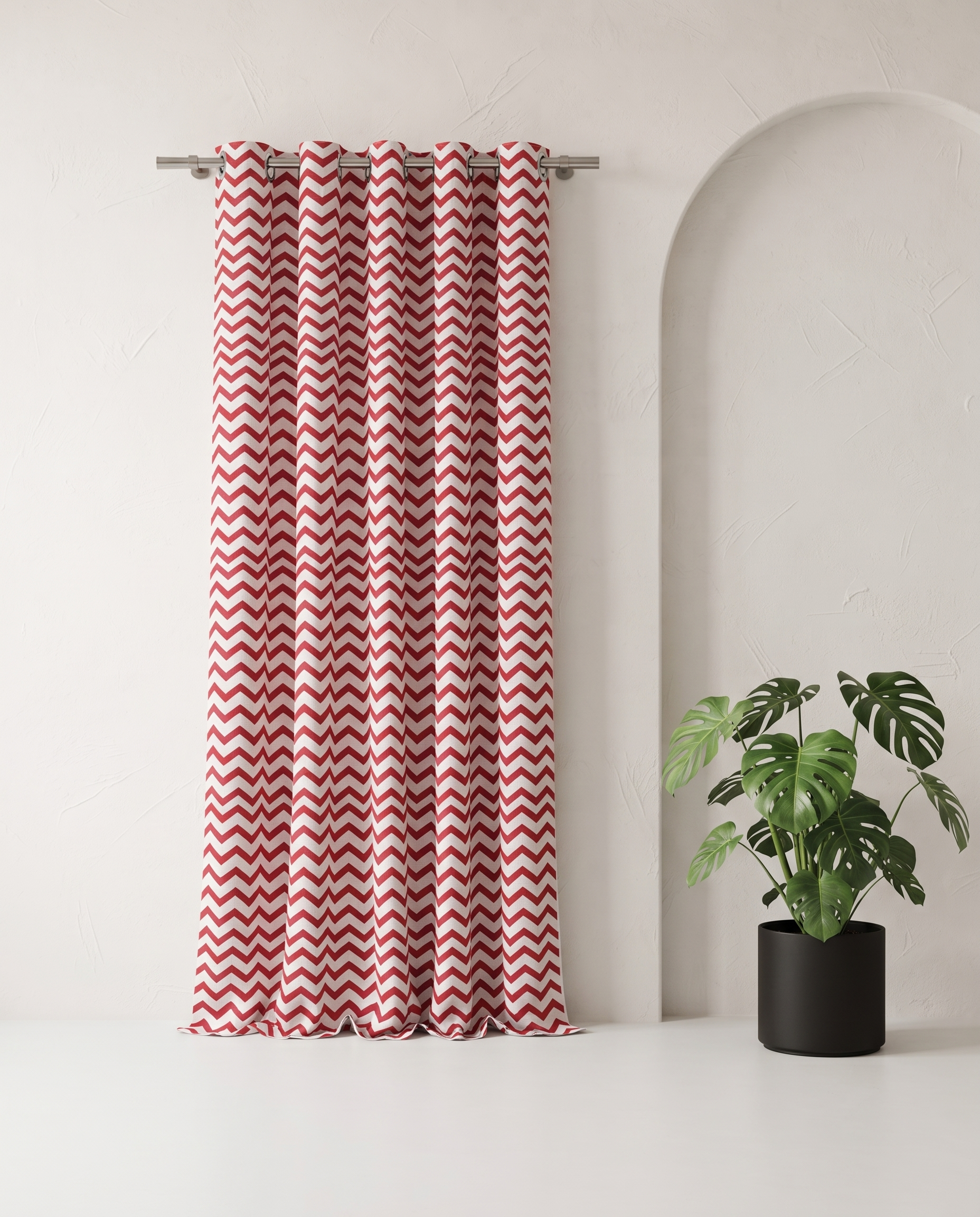 Red Zig-Zag  Hand Block Printed Curtain