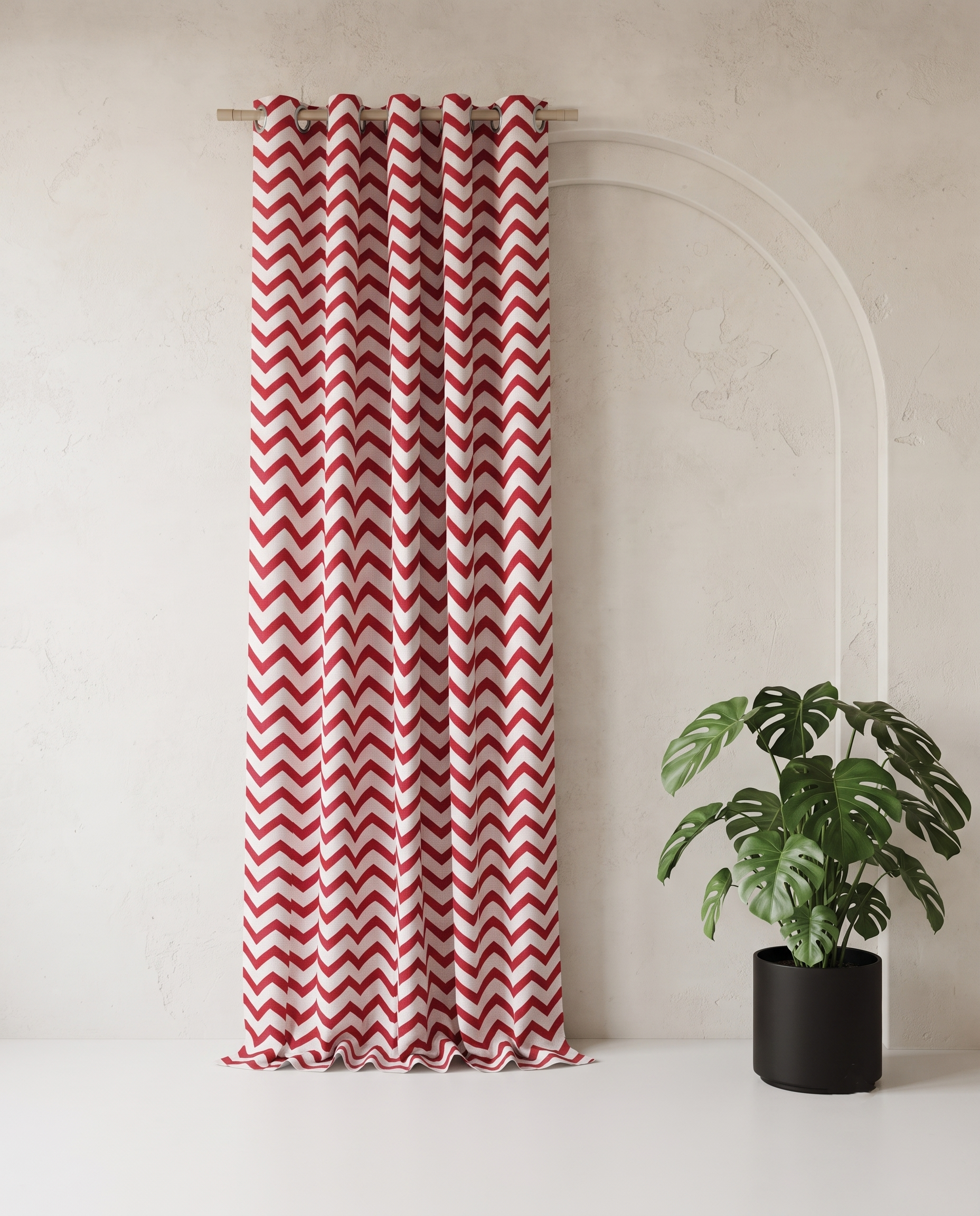 Red Zig-Zag  Hand Block Printed Curtain
