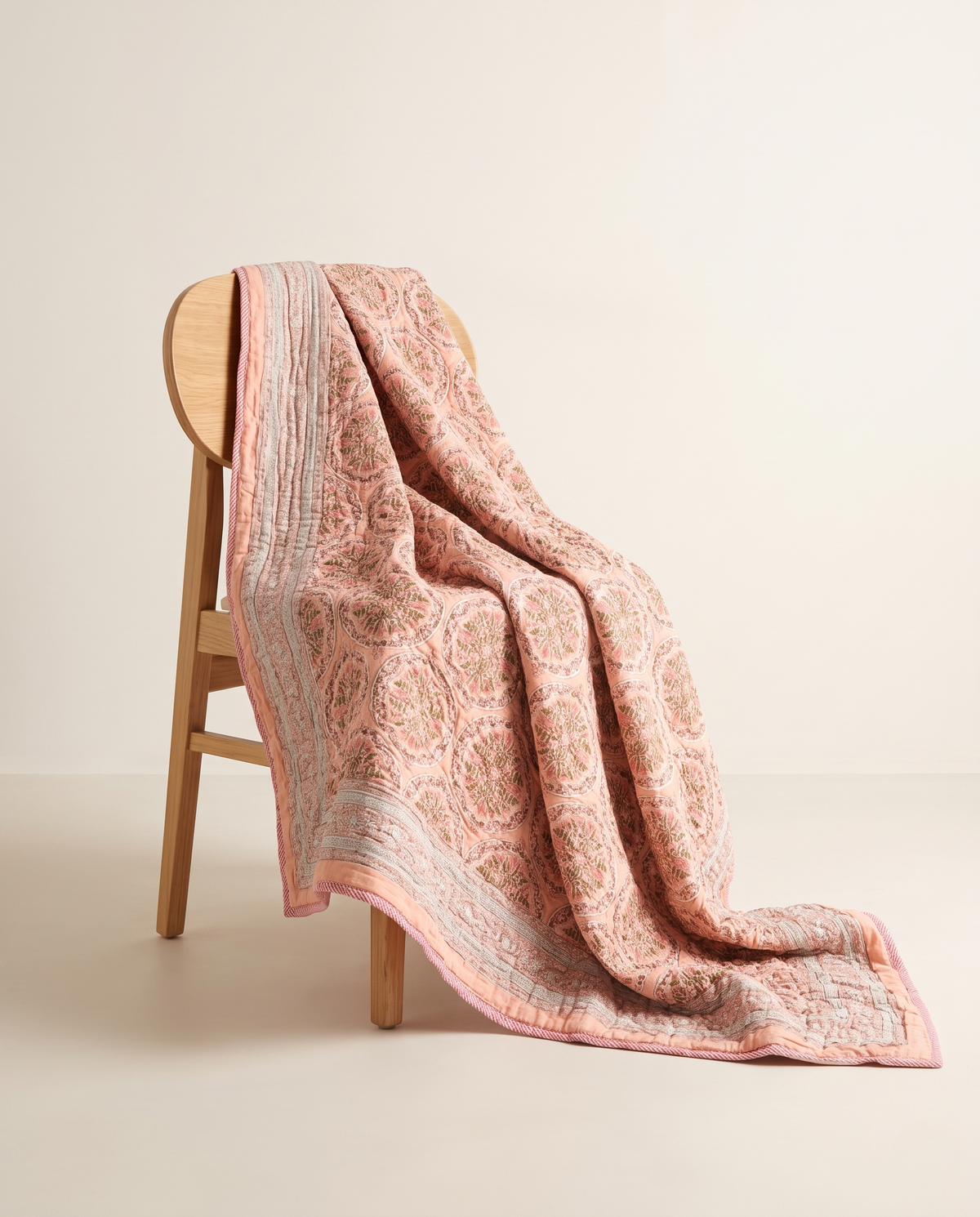 GULZAR PEACH FLORAL HAND BLOCK REVERSIBLE QUILT