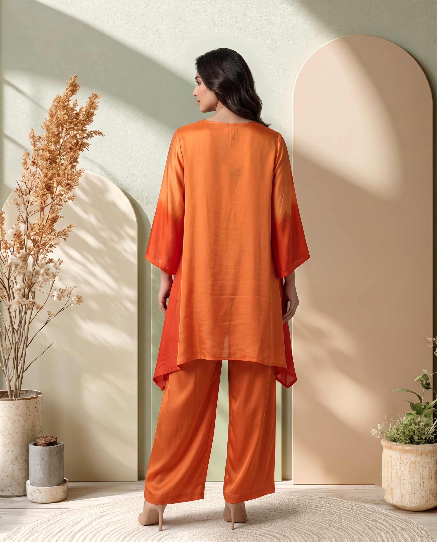 ORANGE OMBRE LUXE MODAL SILK SHORT KURTA