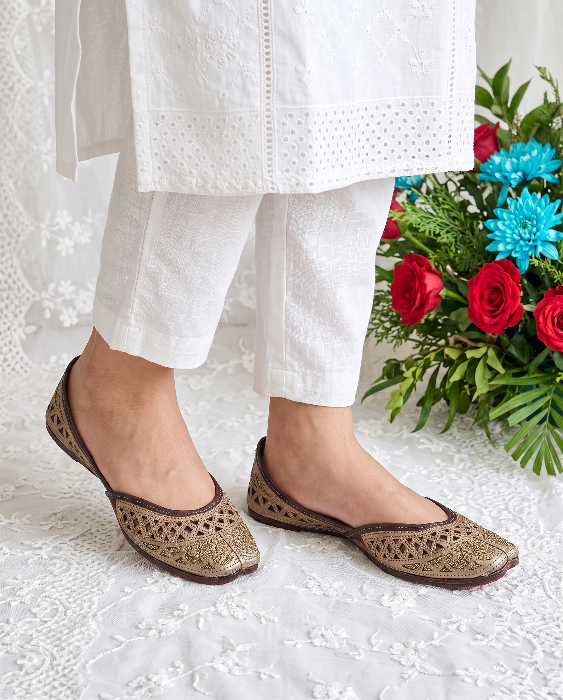 Heritage Gold Filigree Pure Leather Handcrafted Jutti