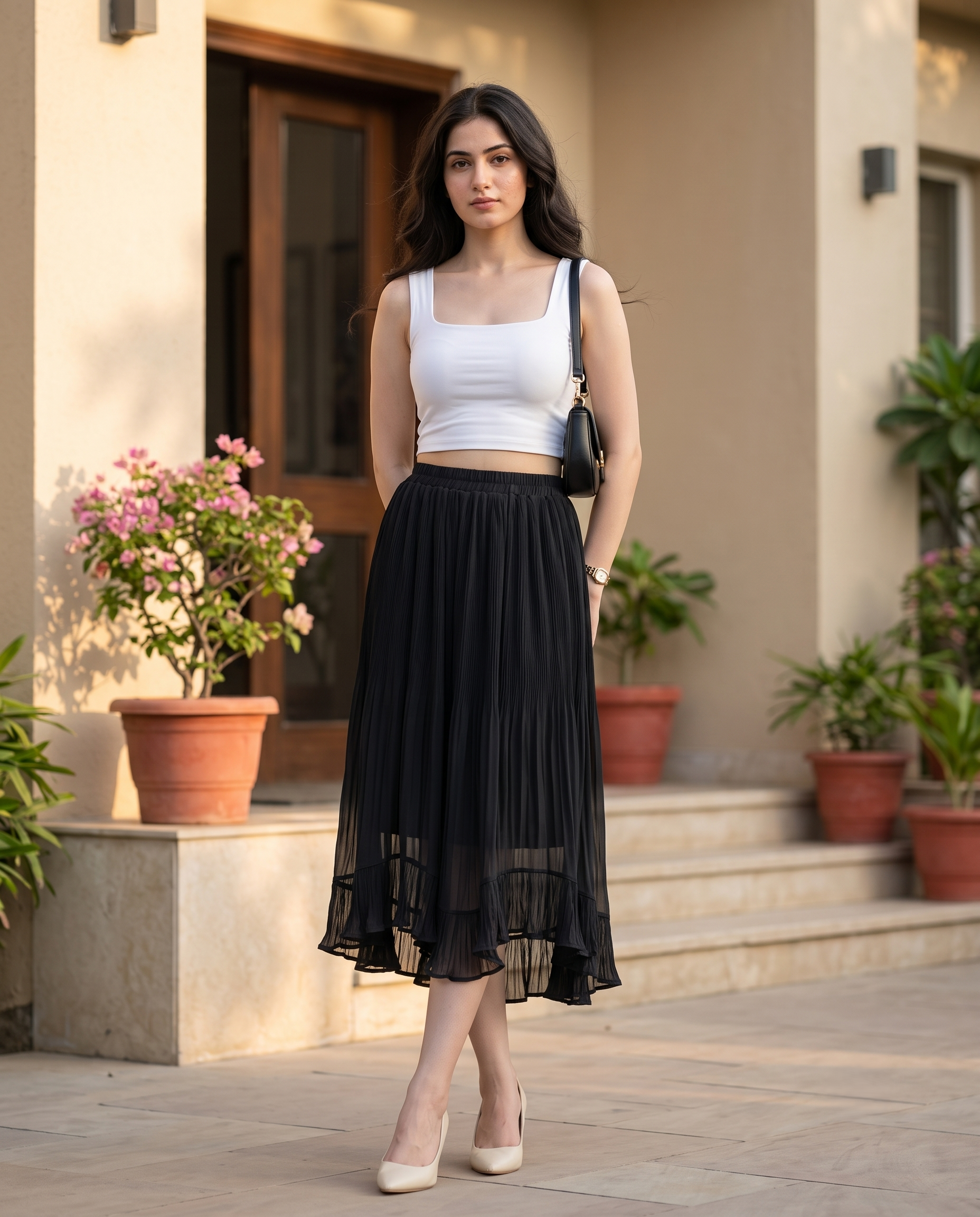 Serenity Pleated Maxi Skirt –Classic Black