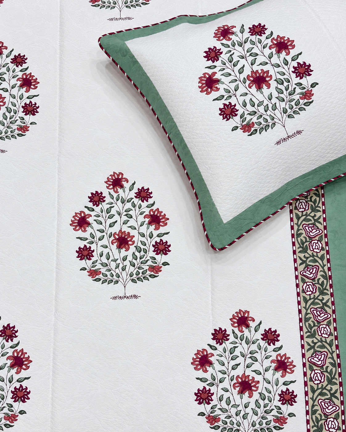 MEHER FLORAL HAND BLOCK JACQUARD BEDCOVER