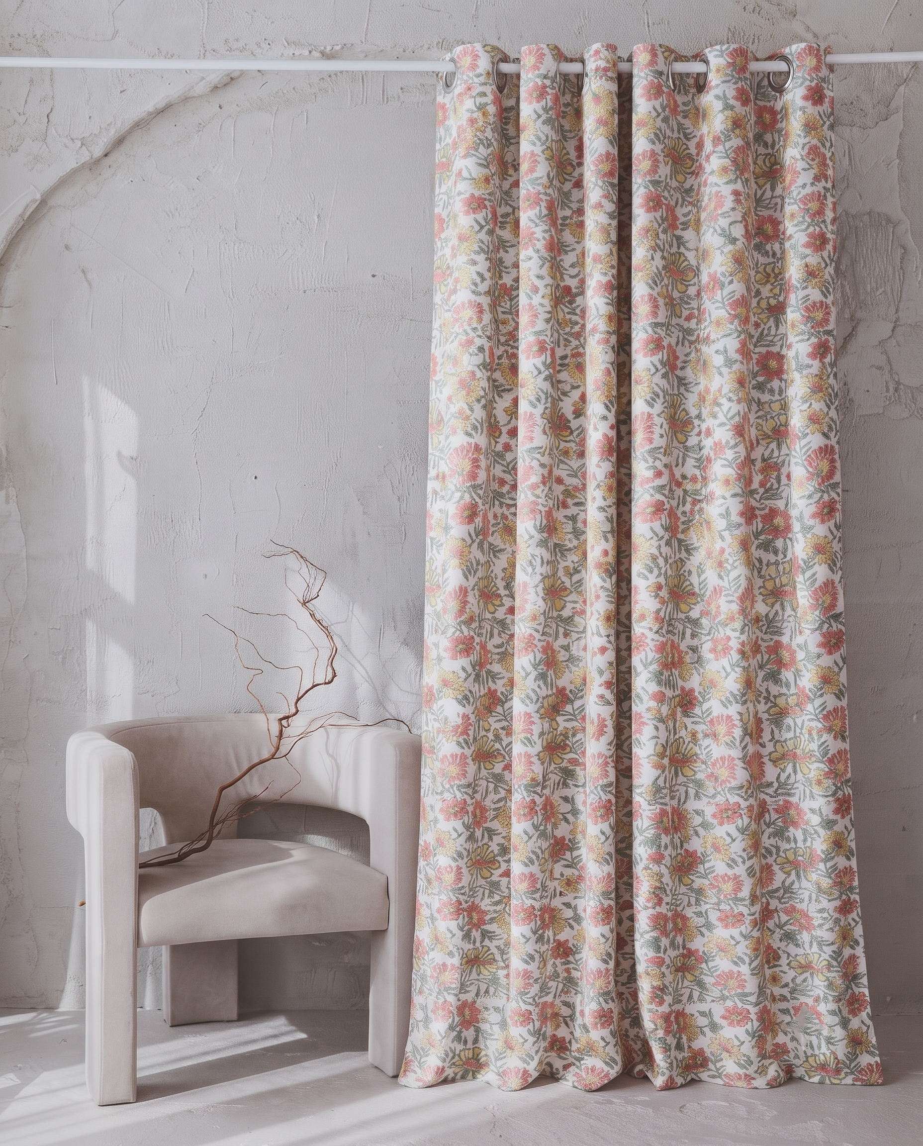 Gulab Bagh Floral Hand Block Printed Curtain