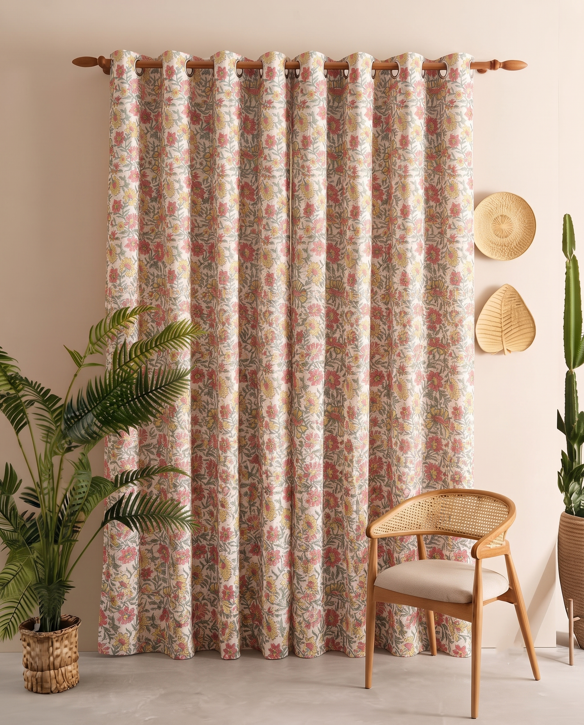 Gulab Bagh Floral Hand Block Printed Curtain