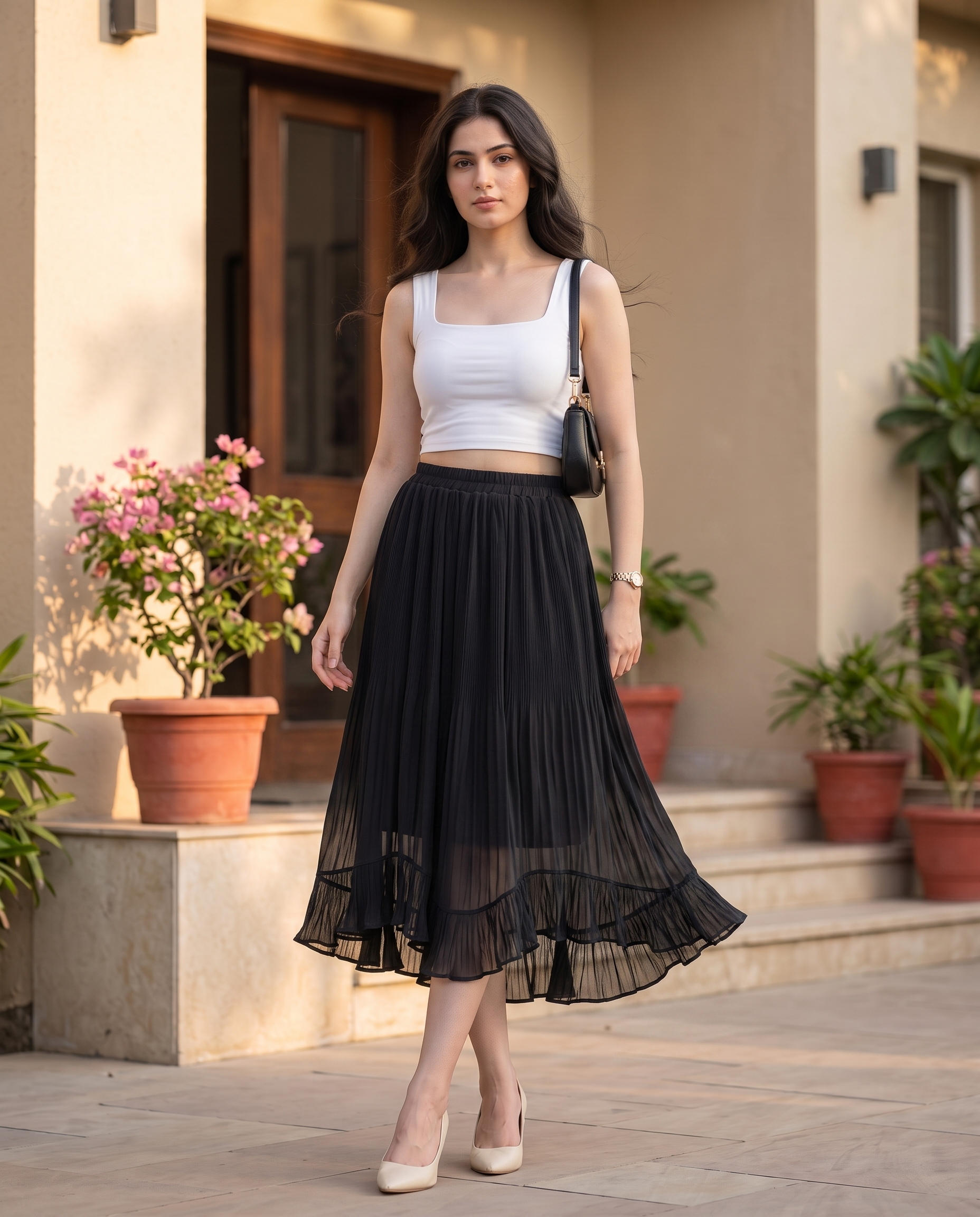 Serenity Pleated Maxi Skirt –Classic Black