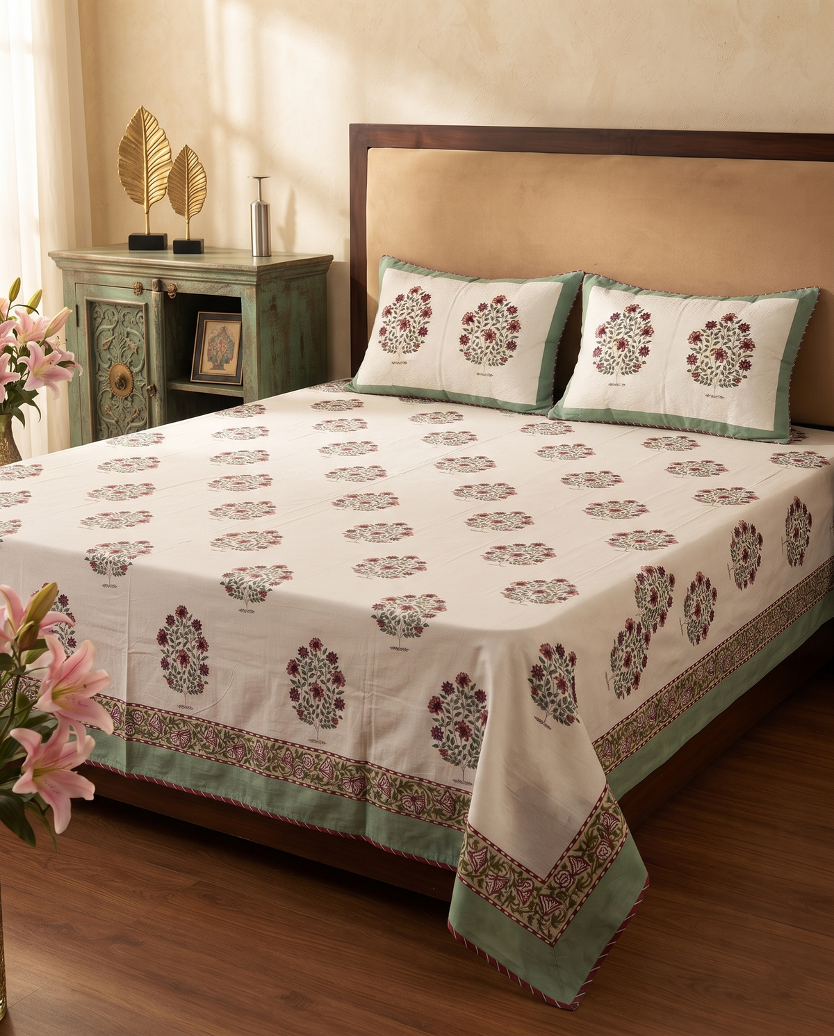 MEHER FLORAL HAND BLOCK JACQUARD BEDCOVER