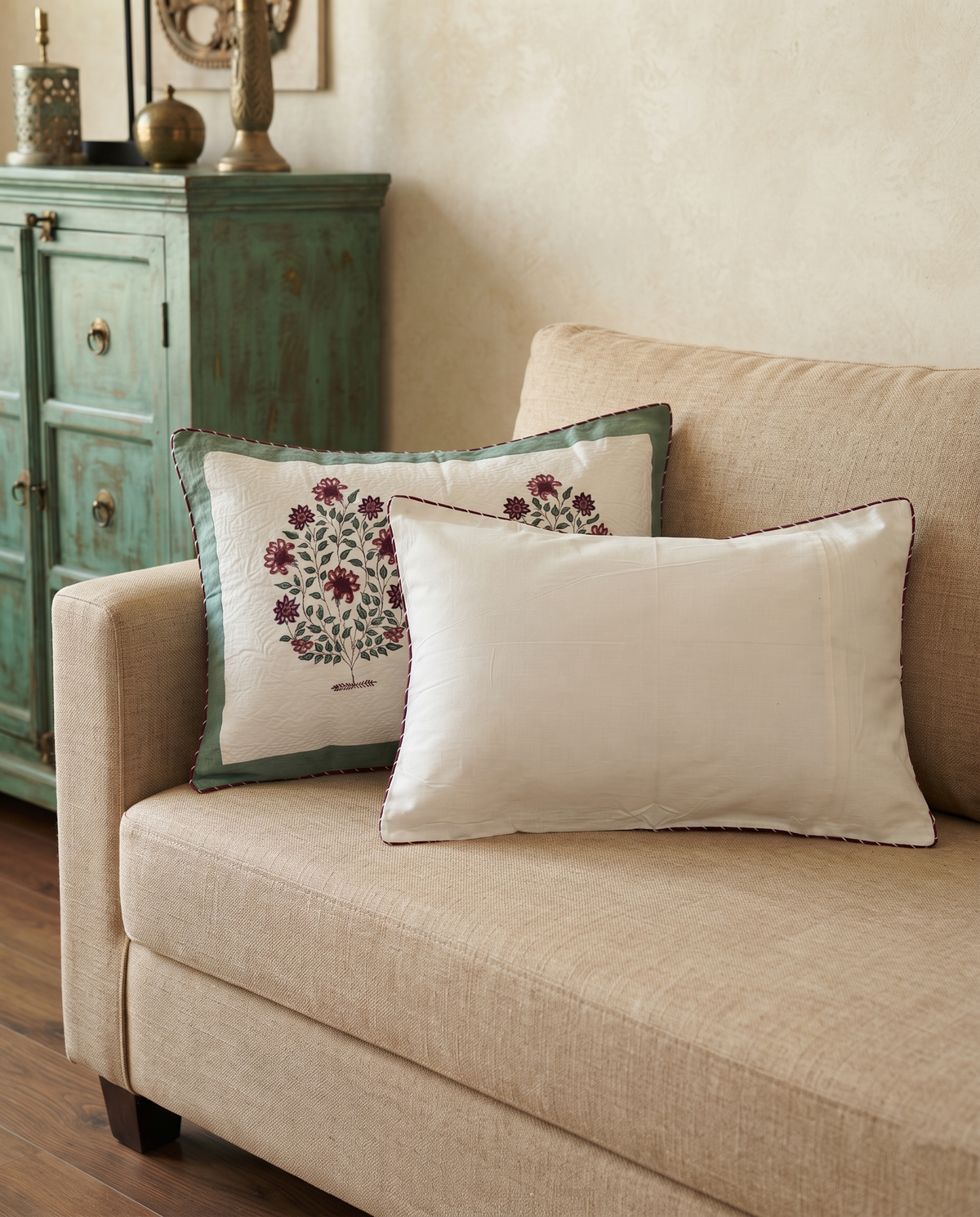 MEHER FLORAL HAND BLOCK JACQUARD BEDCOVER