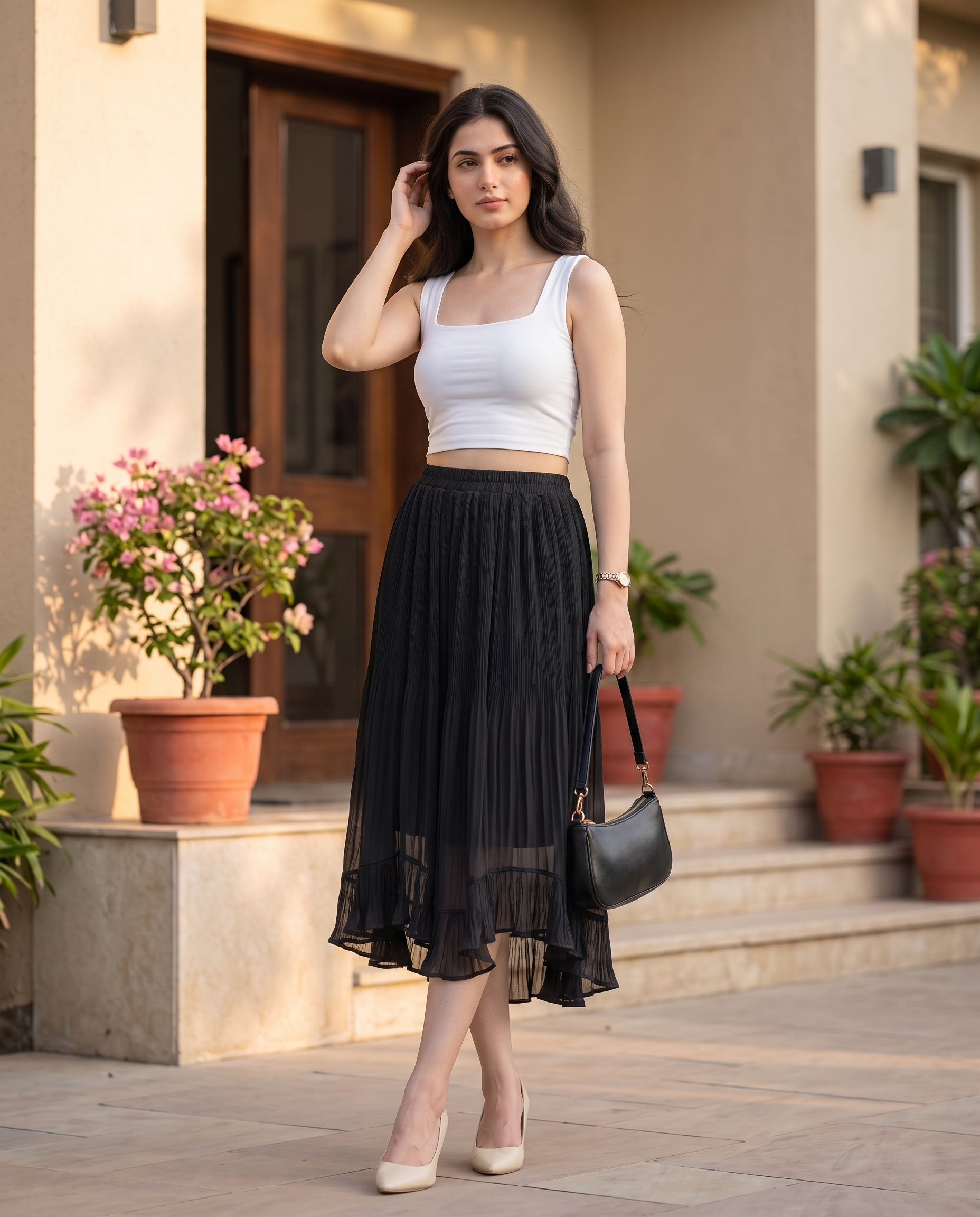 Serenity Pleated Maxi Skirt –Classic Black