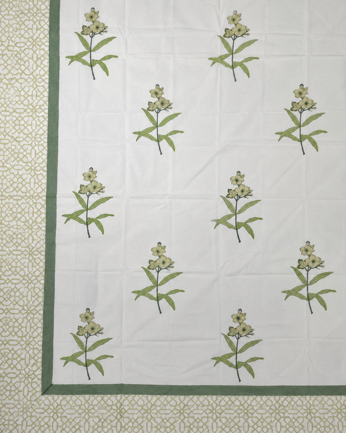 The Sage Green Botanical Sprig Premium Cotton Bedsheet