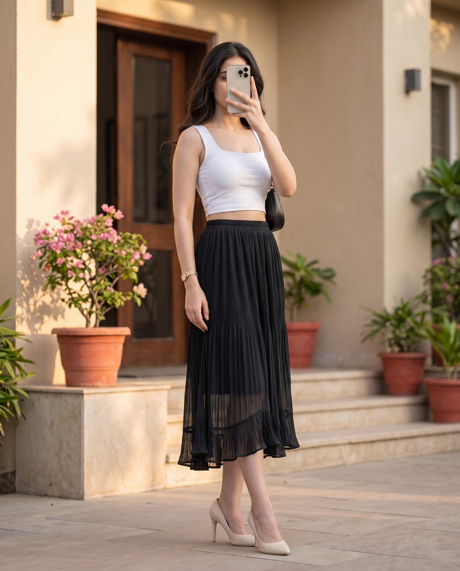 Serenity Pleated Maxi Skirt –Classic Black