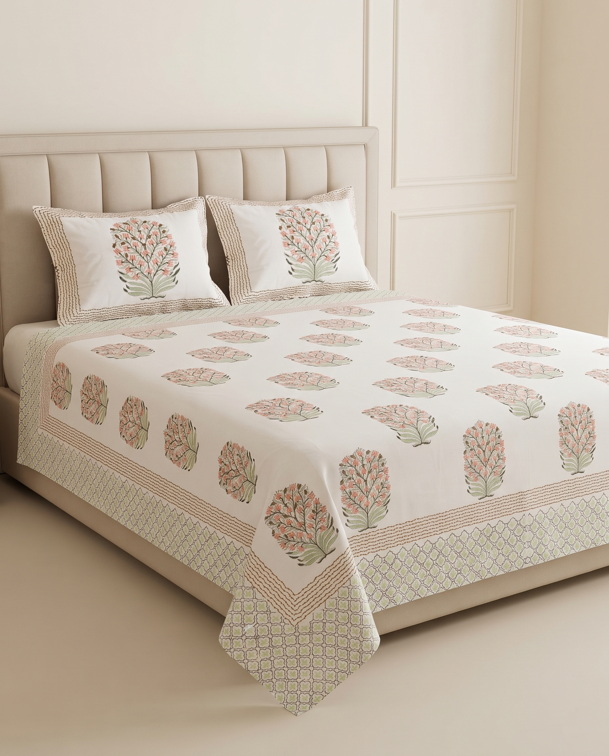 The Peach Blossom Tree Premium Cotton Bedsheet