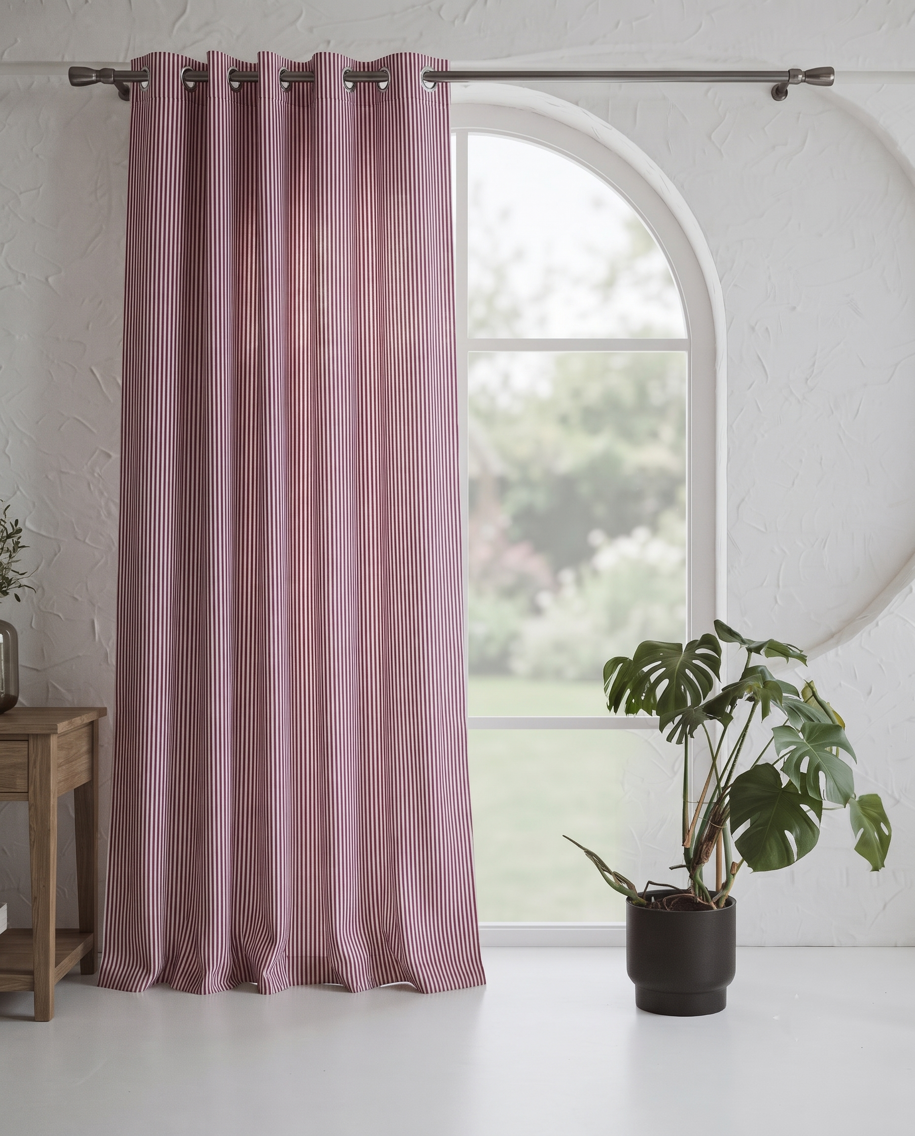 Gulmohar Wine  Stripe Hand Block Printed Curtain
