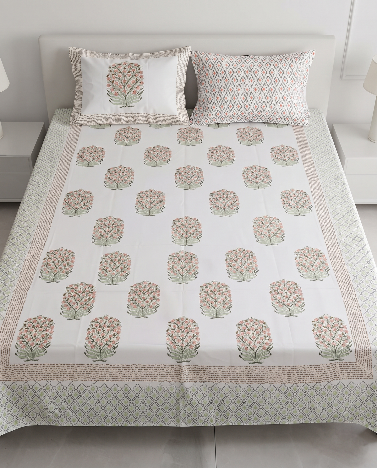 The Peach Blossom Tree Premium Cotton Bedsheet